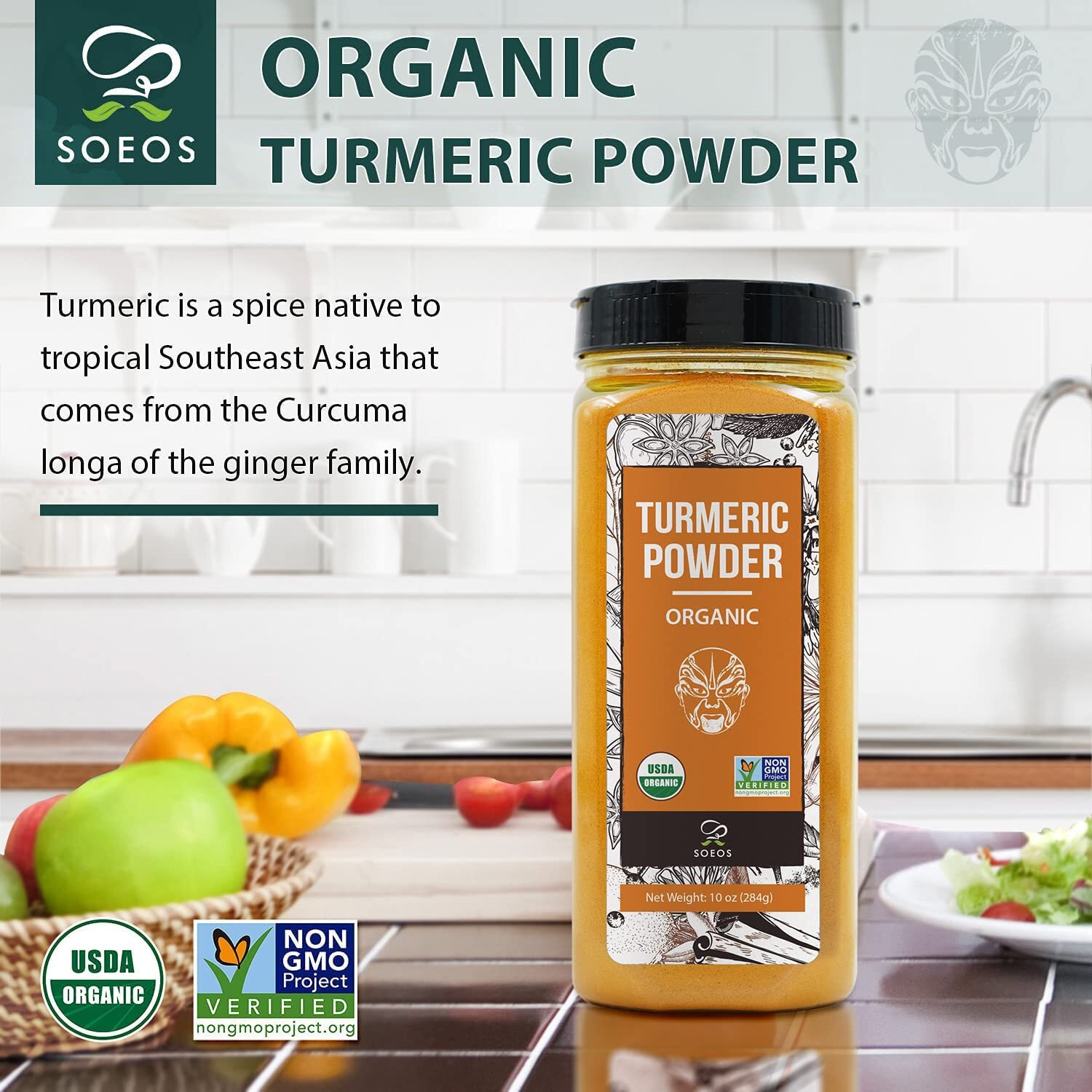 Soeos Organic Turmeric Root Powder 20 Oz (10 Oz *2), Non-Gmo Verified, Usda Organic, Natural Curcumin, Lab Tested For Purity, Sealed Package To Keep Turmeric Fresh