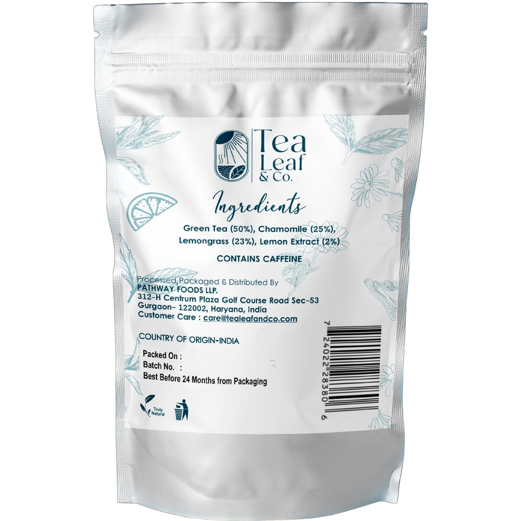 Tea Leaf & Co. Chamomile Green Tea Bags (50 Count), Green Tea With Lemon Extract And Lemongrass, Caffeinated, Real And Natura Green Tea, Blended With Fresh Herbs And Spices, Gluten Free