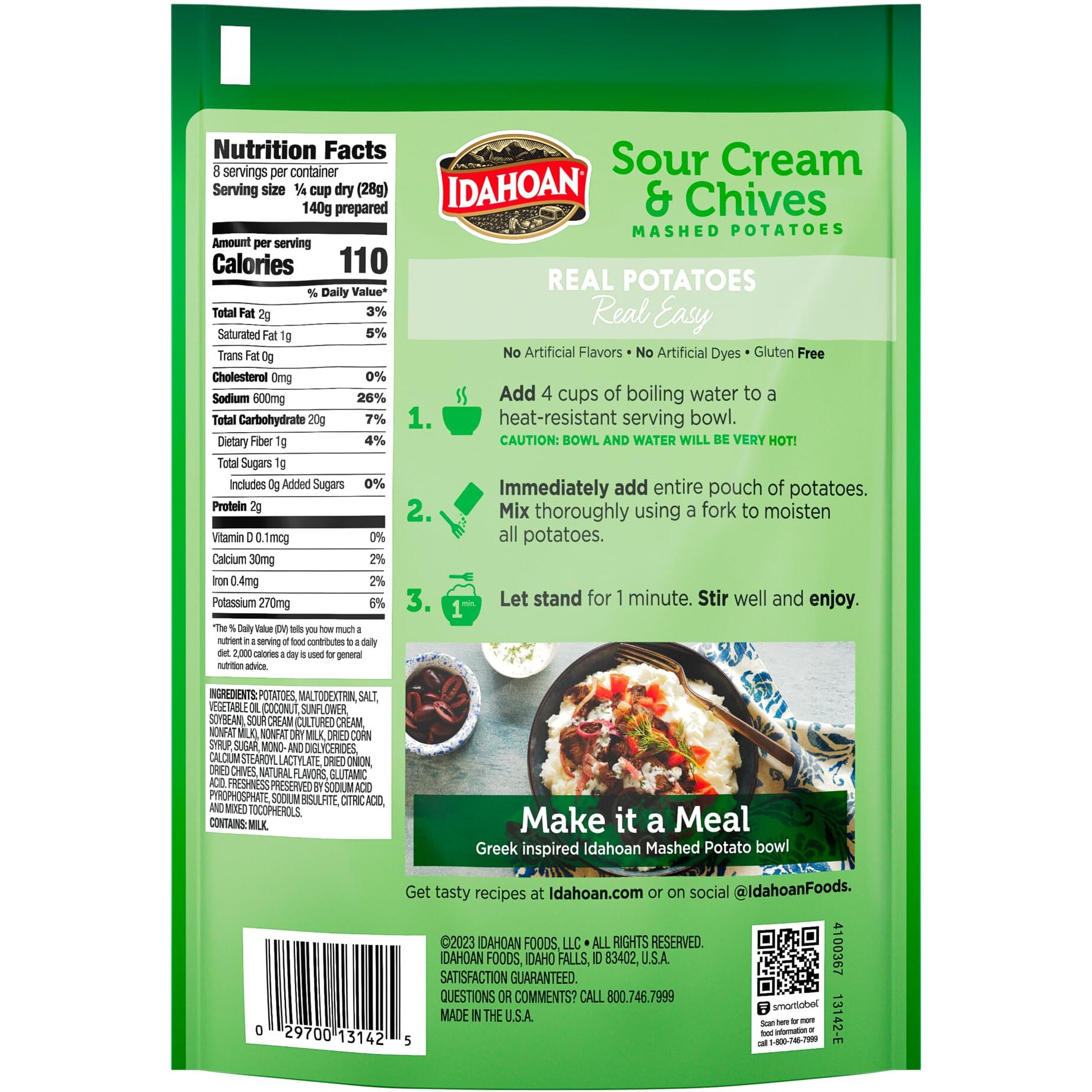 Idahoan Sour Cream And Chives Mashed Potatoes, Family Size 8 Oz (Pack Of 8)