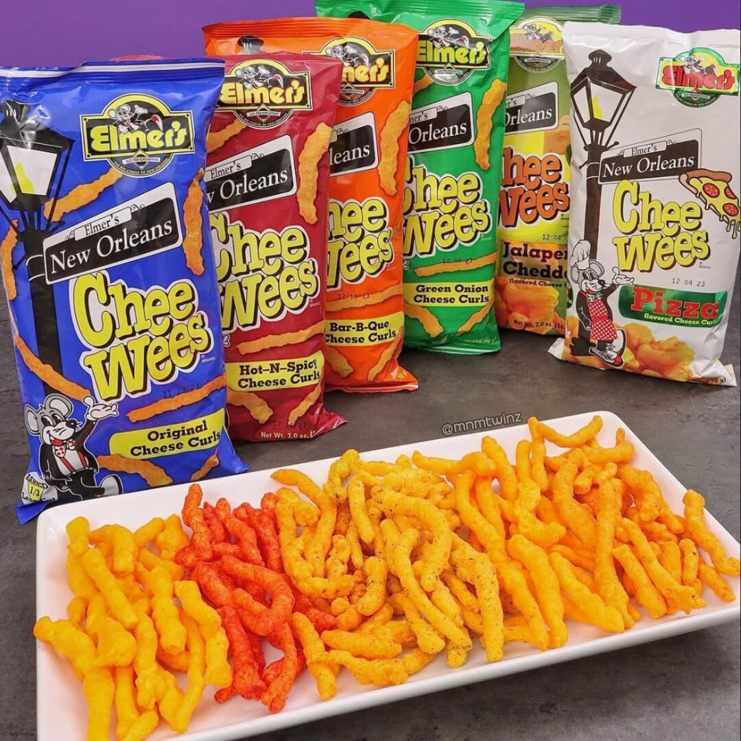 Elmer's New Orleans Chee-Wee's, Authentic Nola Bbq Flavor, Irresistible Crunchy Snack Delight 2 Oz Bags, Pack Of 3