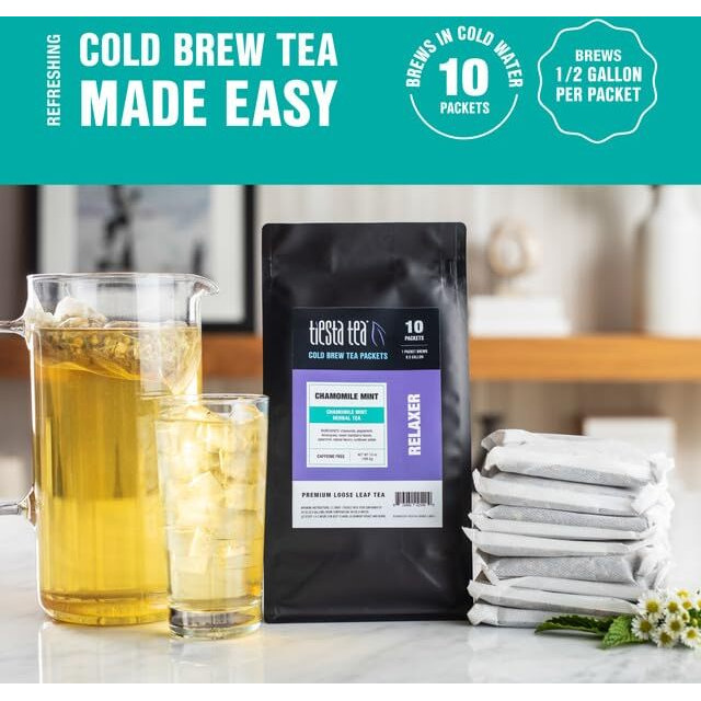 Tiesta Tea - Chamomile Mint Cold Brew, Premium Loose Leaf Blend, Non-Caffeinated Iced Tea, 10 Cold Brew Tea Packets - Brews One 64Oz Pitcher