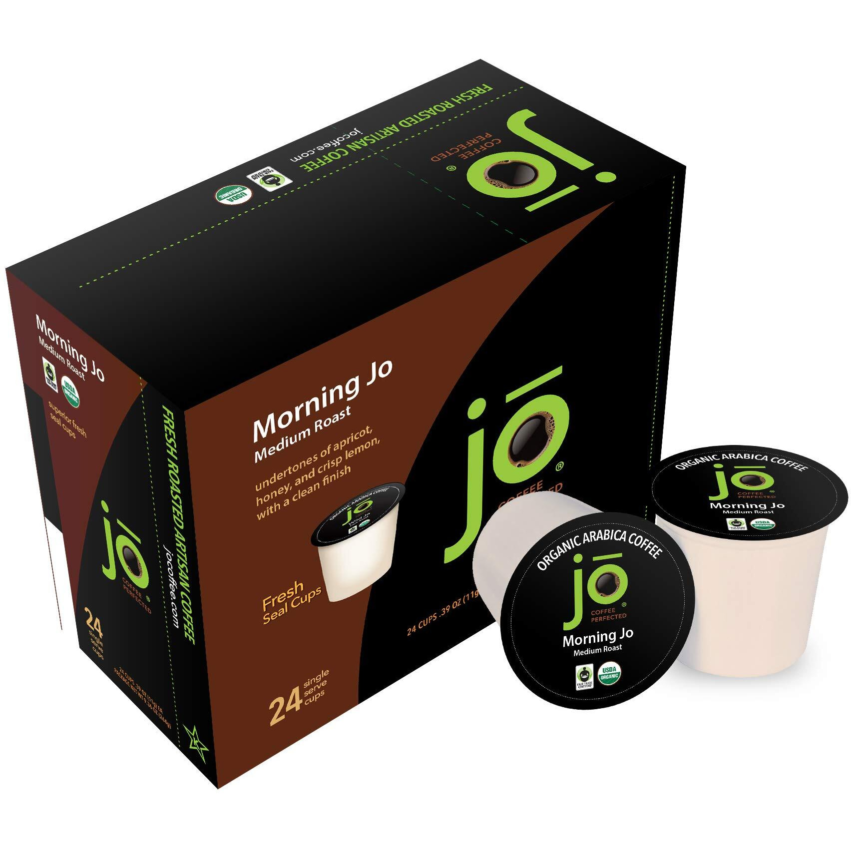 Morning Jo 24 Cups Medium Roast Organic Coffee For Keurig K-Cup Compatible Brewers, Fresh Seal Single Serve Cups, Velvety Sweet Breakfast Blend, Fair Trade Certified, Kosher, Non-Gmo, Gluten Free