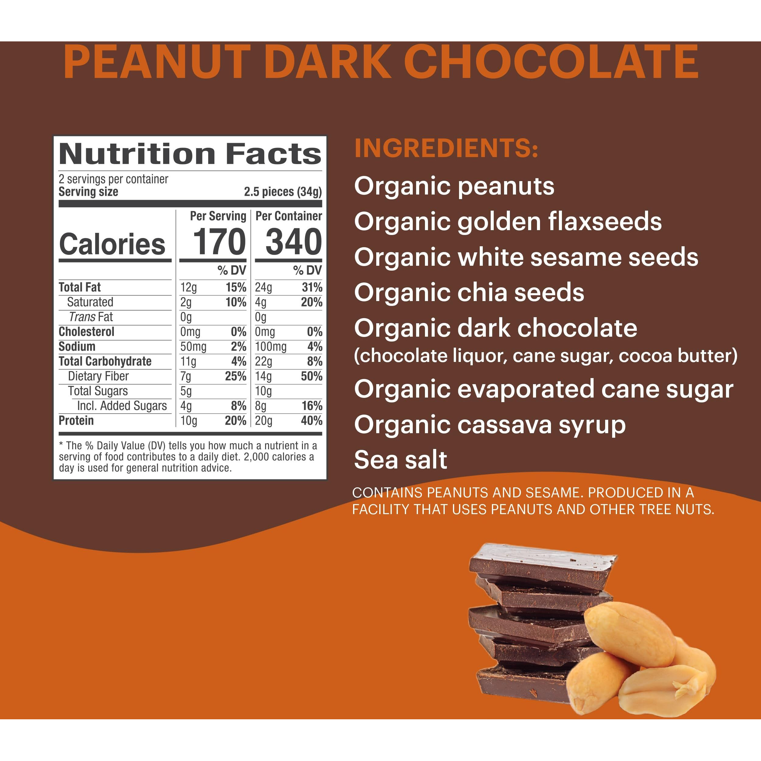 Tosi Dark Chocolate Peanut Protein Bars, Plant Based With Nuts, Gluten-Free Crunchy Snacks, Vegan, Organic, Flax & Chia Seeds, Soy-Free, Omega 3S, 20G Protein, 2.4 Oz, 12-Pack