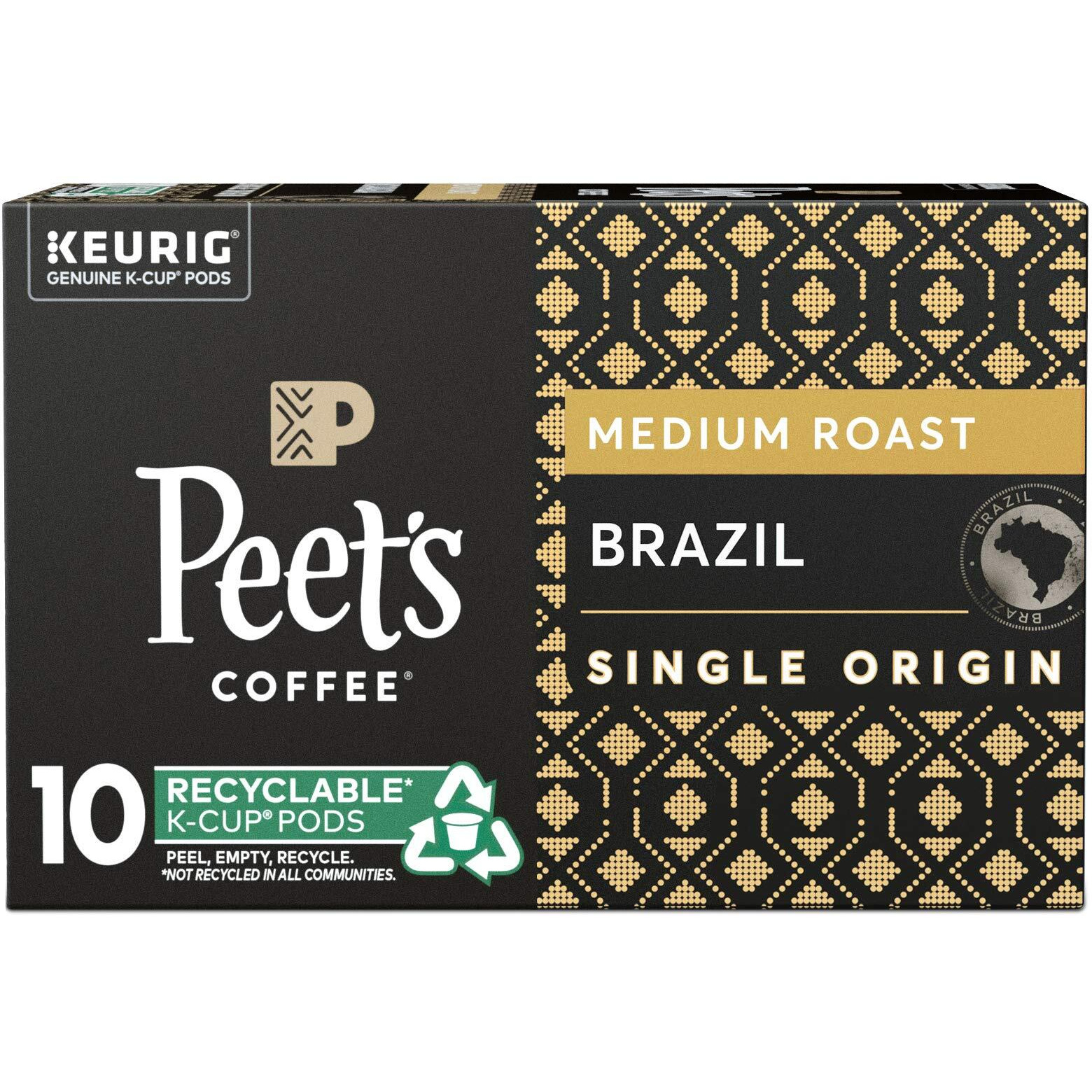 Peets Coffee Brazil Minas Naturais K-Cup Coffee Pods For Keurig Brewers, Medium Roast, 10 Pods