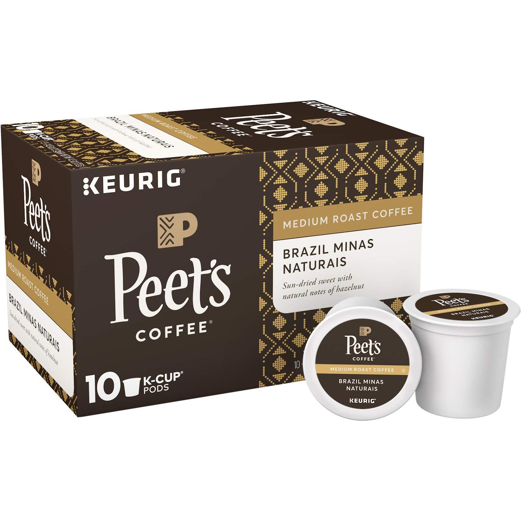 Peets Coffee Brazil Minas Naturais K-Cup Coffee Pods For Keurig Brewers, Medium Roast, 10 Pods