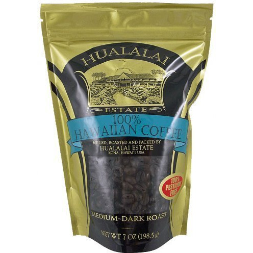 Hualalai Estate Hawaiian Whole Bean Coffee - Unflavored - Medium Dark Roasted Kona Grown Beans - Pesticide-Free Coffee (7 Oz)