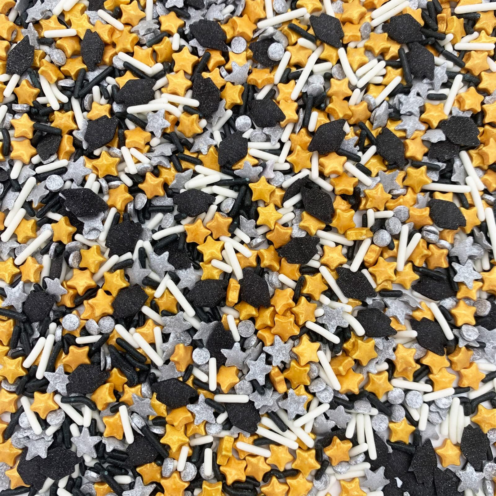 Gold Silver Black Candy Sprinkles Cupcake Cake Toppers Mixed Shape,Graduation Season Candy Sprinkles Shaker Jar Wedding Shower Party Cake Decoration Supplies 3.4Oz