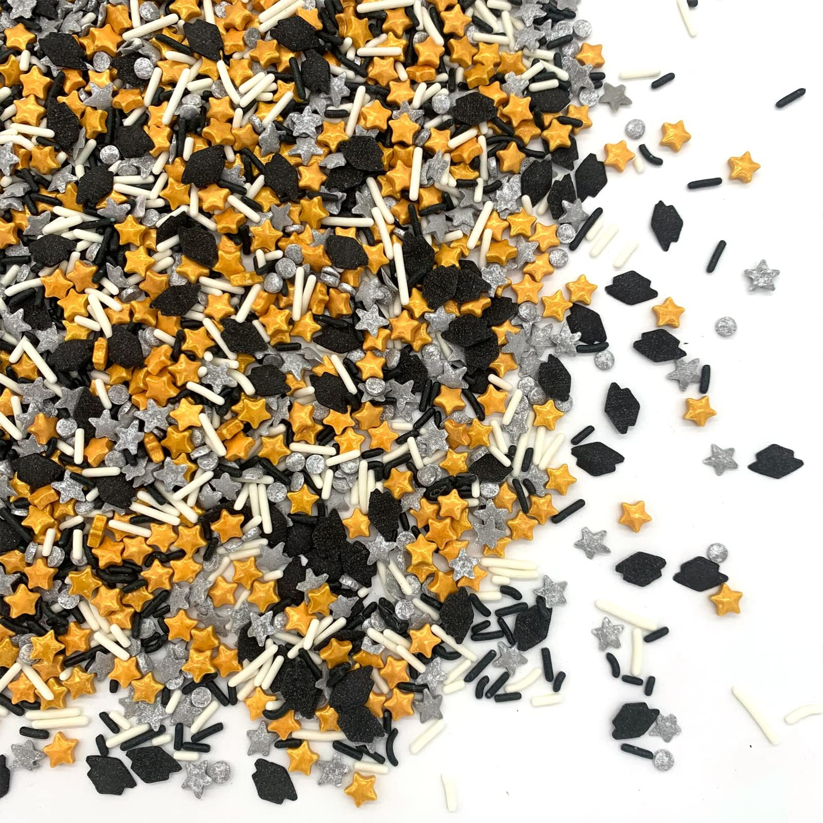 Gold Silver Black Candy Sprinkles Cupcake Cake Toppers Mixed Shape,Graduation Season Candy Sprinkles Shaker Jar Wedding Shower Party Cake Decoration Supplies 3.4Oz