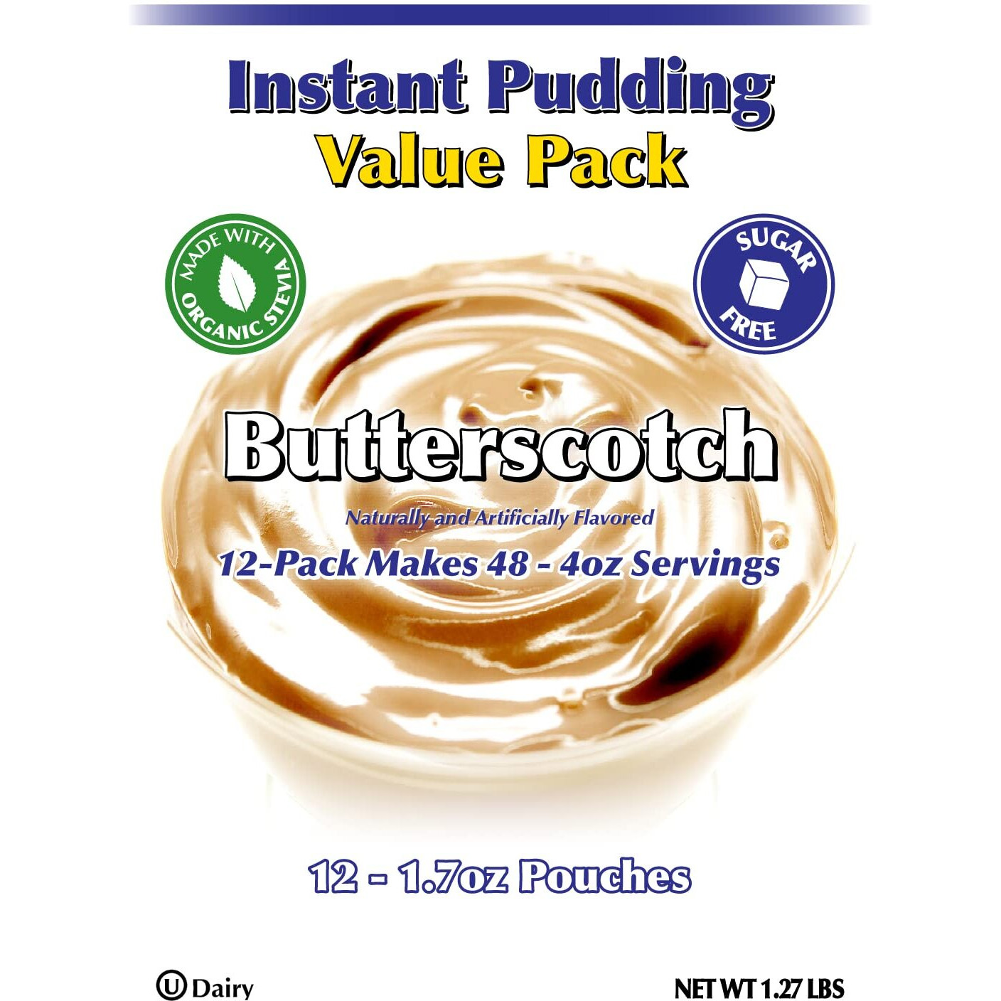 Gramzero Butterscotch Sugar Free Pudding Mix 12-Pack, Great For Nutrition Club Meal Replacement Shakes, Low Calorie Dessert, Stevia Sweetened