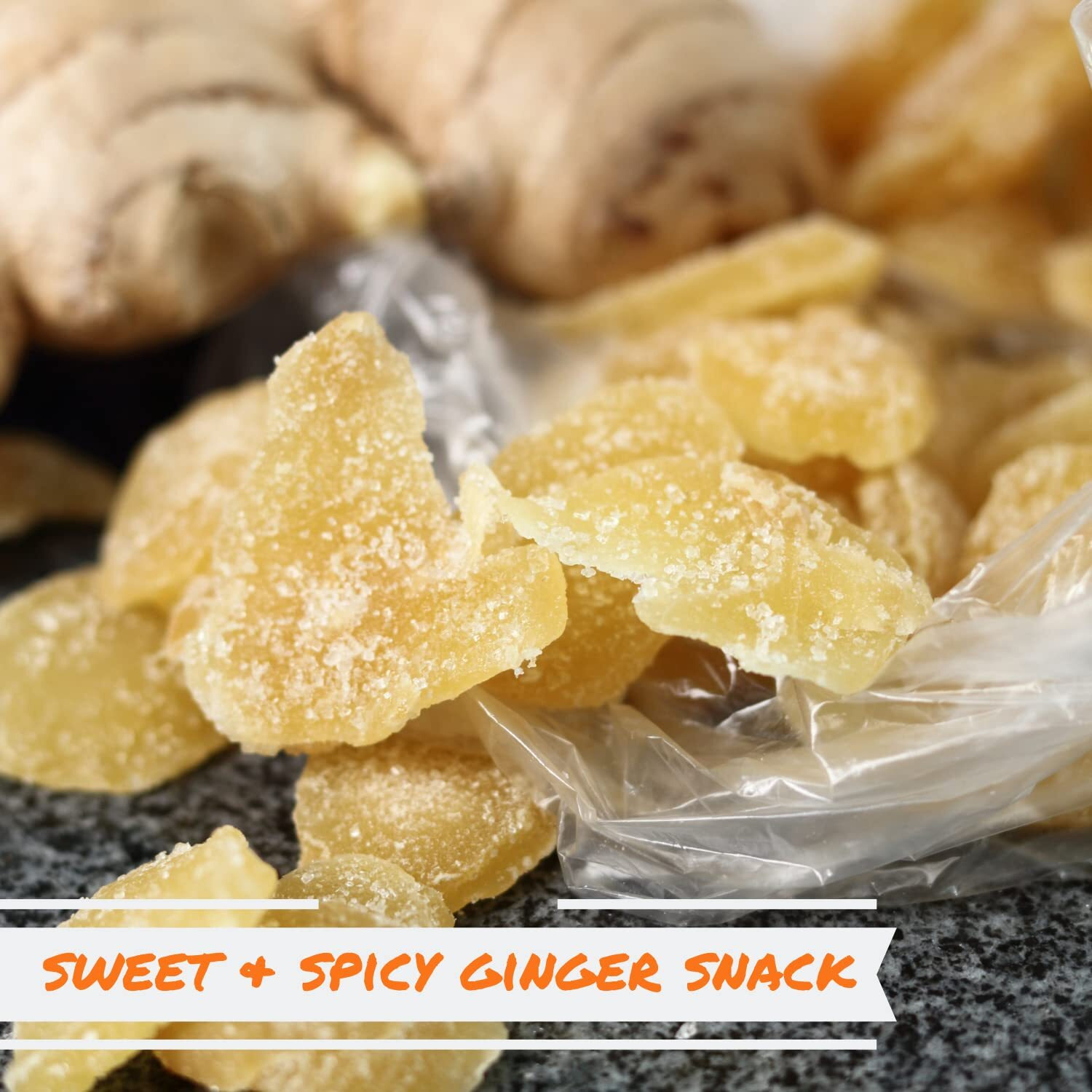 Crystallized Ginger Slices By It's Delish, 1 Lb (16 Oz Bag) Candied Dried Ginger Fruit Chews Natural Candy, Ginger Root With Sugar Crystals, Unsulphured, No Color Added - Healthy Snack, Vegan, Kosher