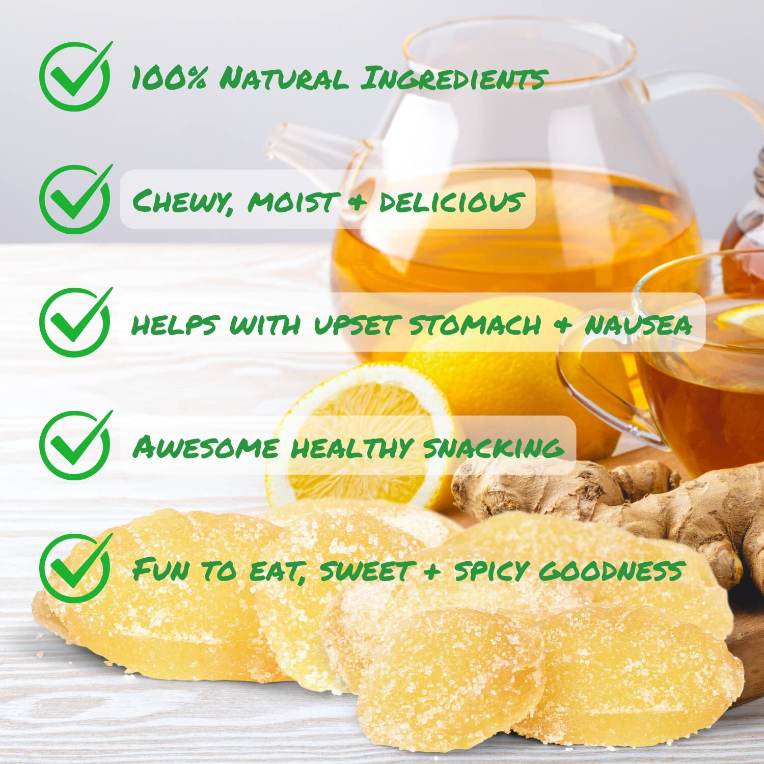 Crystallized Ginger Slices By It's Delish, 1 Lb (16 Oz Bag) Candied Dried Ginger Fruit Chews Natural Candy, Ginger Root With Sugar Crystals, Unsulphured, No Color Added - Healthy Snack, Vegan, Kosher