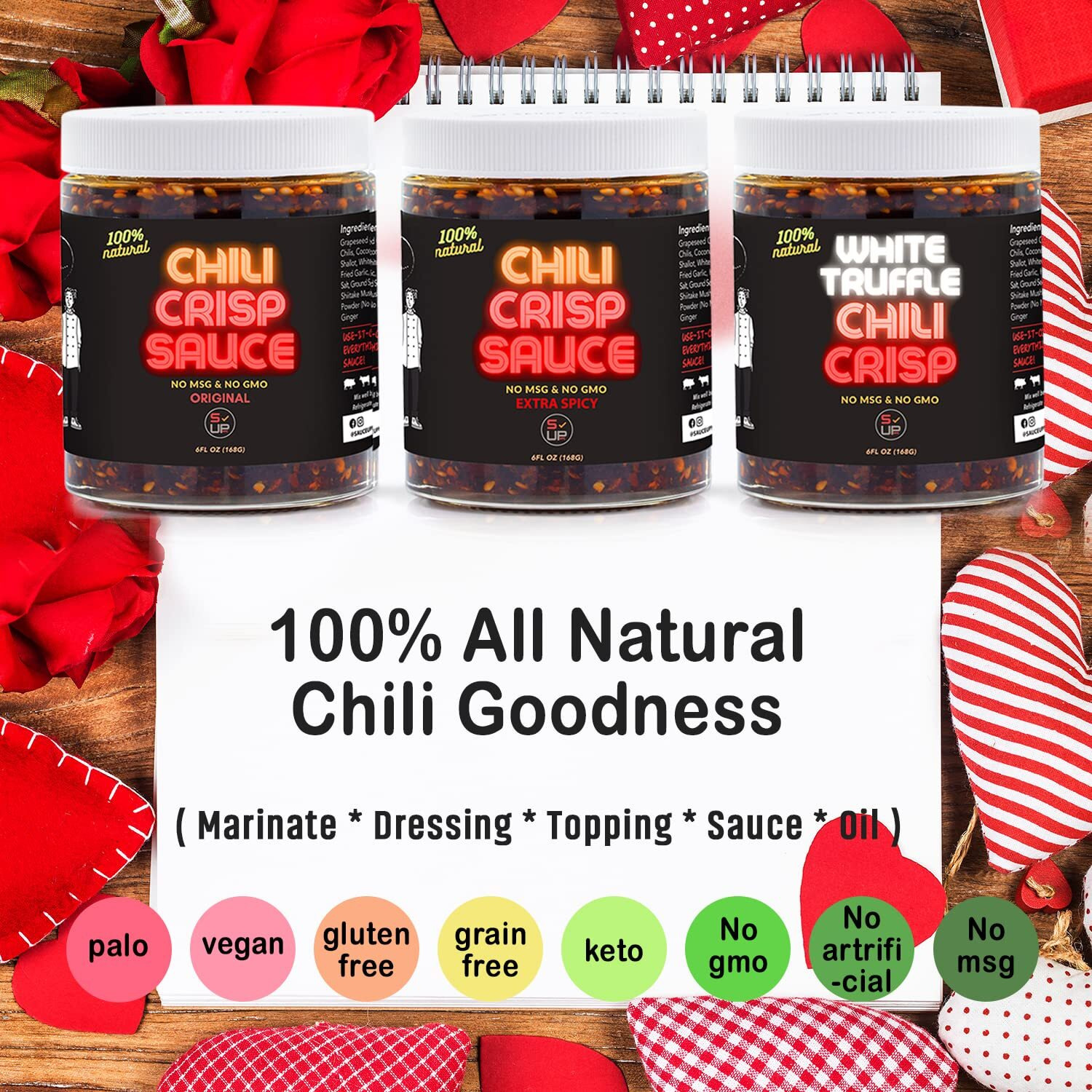 Sauce Up 100% Natural Artisan Chili-Crisp 6Oz- Premium 13 Ingredients, Vegan, Keto, Gf, Zero Msg, Flavor Bomb, Crafted In Nyc(Hot, Sweet, Crispy, Umami, Smoky, Savory)- Good On Anything Chili Sauce (White Truffle)