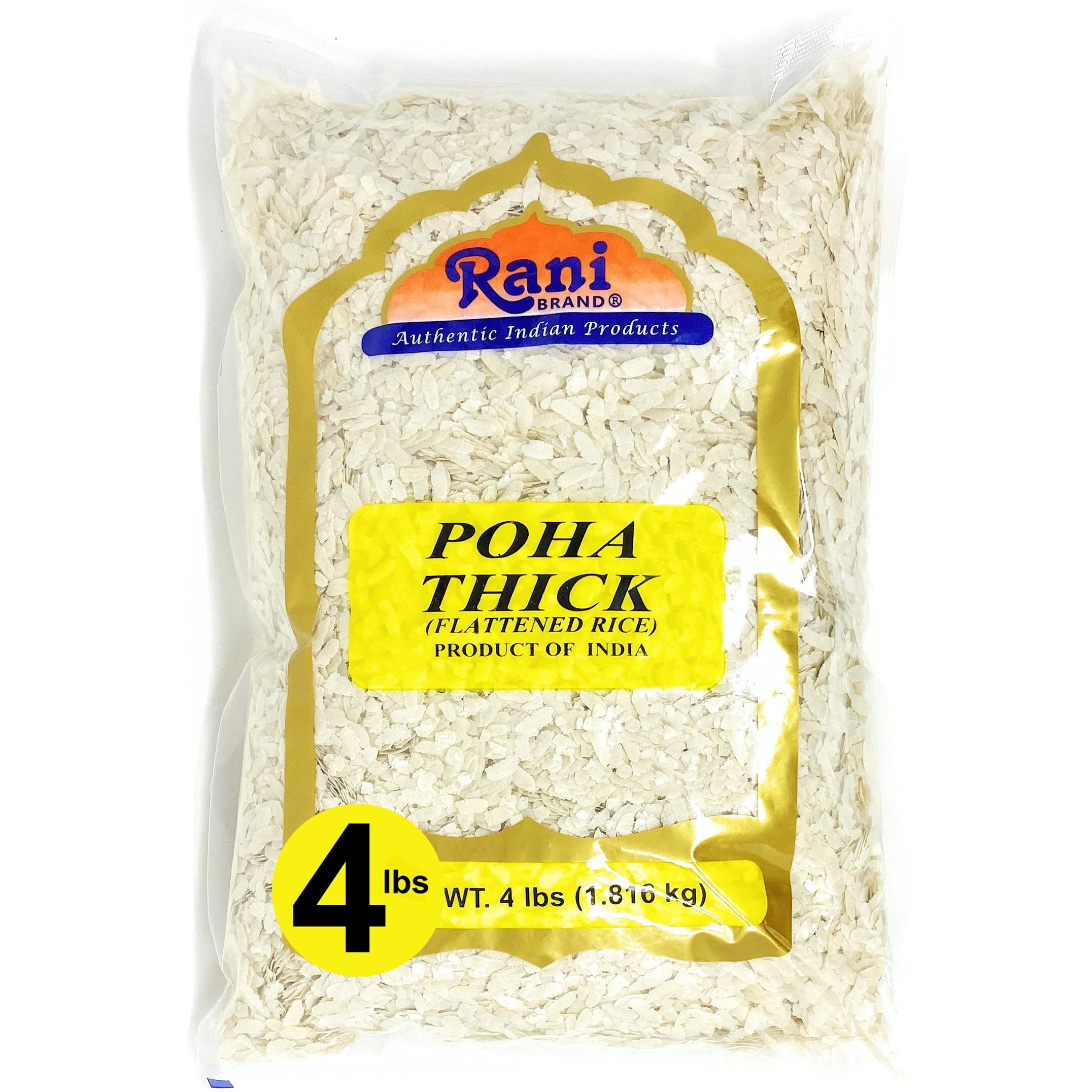 Rani Poha (Powa) Thick Medium-Cut (Flattened Rice) 64Oz (4Lbs) 1.81Kg ~ All Natural, Salt-Free | Vegan | No Colors | Gluten Friendly | Indian Origin