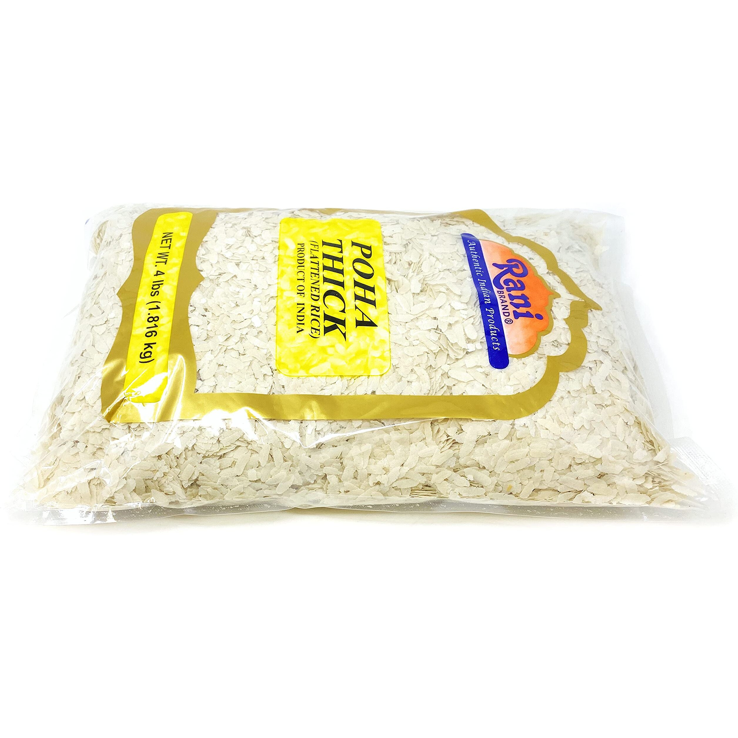 Rani Poha (Powa) Thick Medium-Cut (Flattened Rice) 64Oz (4Lbs) 1.81Kg ~ All Natural, Salt-Free | Vegan | No Colors | Gluten Friendly | Indian Origin