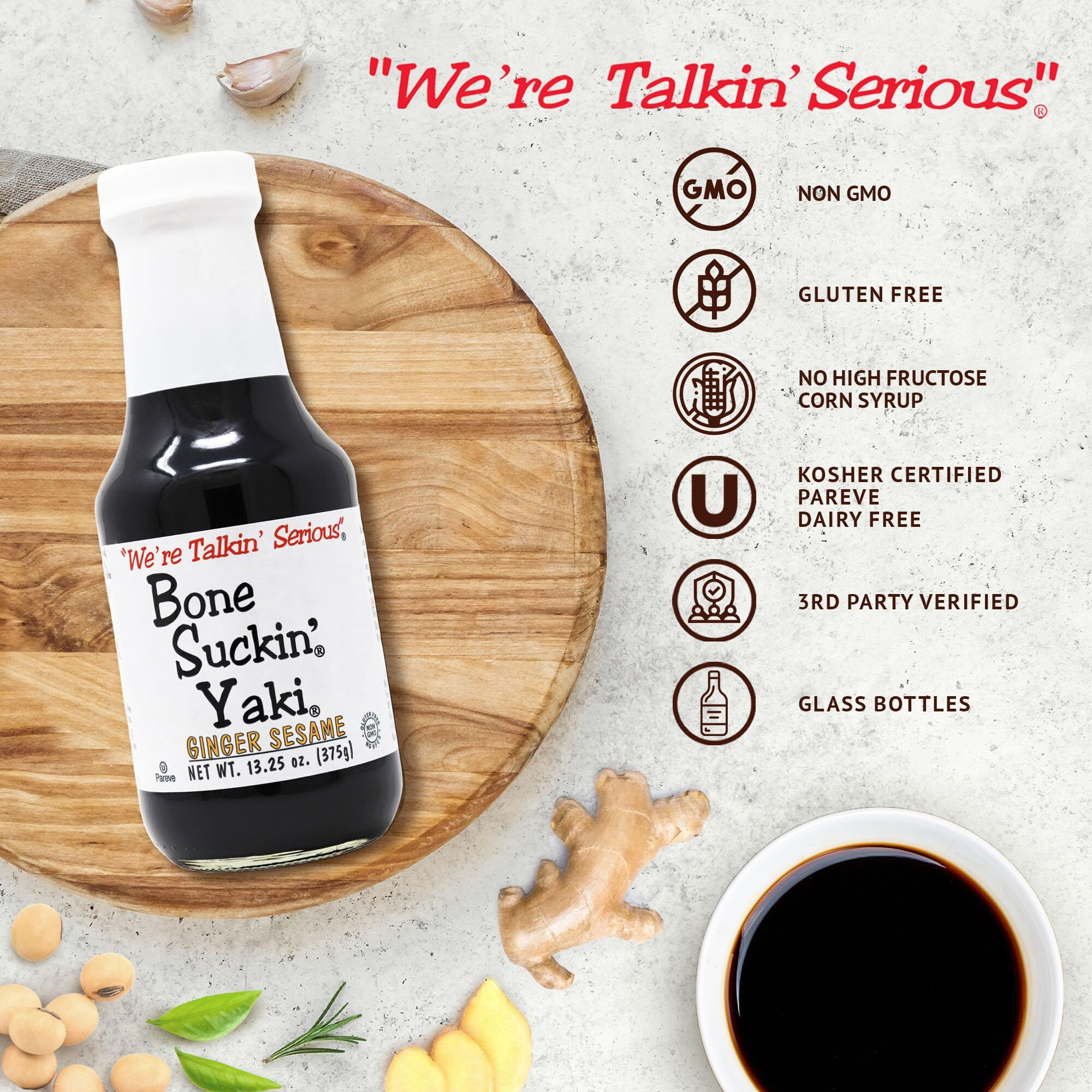 Bone Suckin' Yaki, Ginger Sesame, 13.25 Oz. The Perfect Blend Of Zesty Ginger, The Nutty Taste Of Sesame & The Smooth Finish Of Tamari, Adds An Unforgettable Flavor To Any Dish - 1 Pc