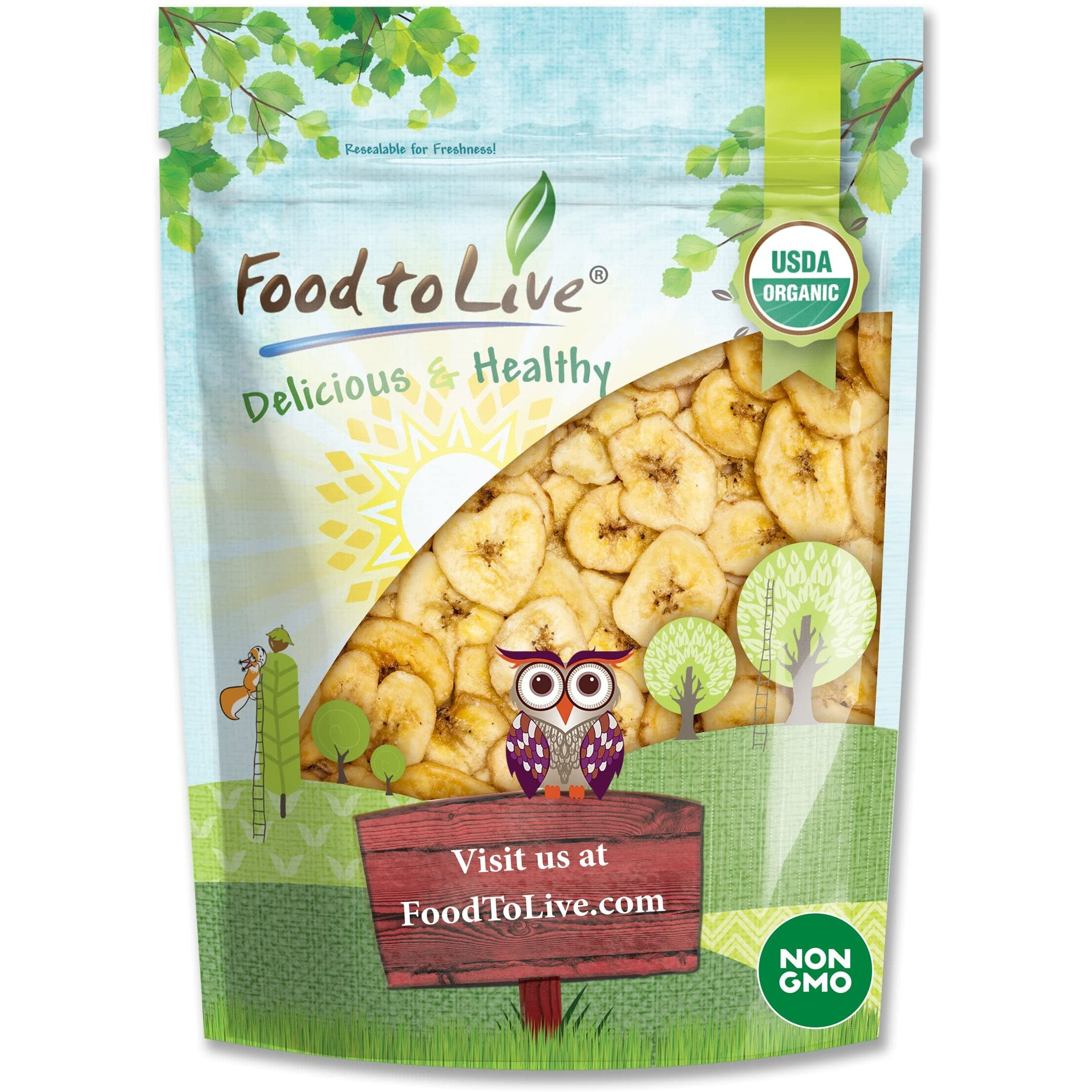 Food To Live Organic Banana Chips, 2 Pounds Sweetened, Unsulfured, Non-Gmo, Kosher, Vegan, Bulk