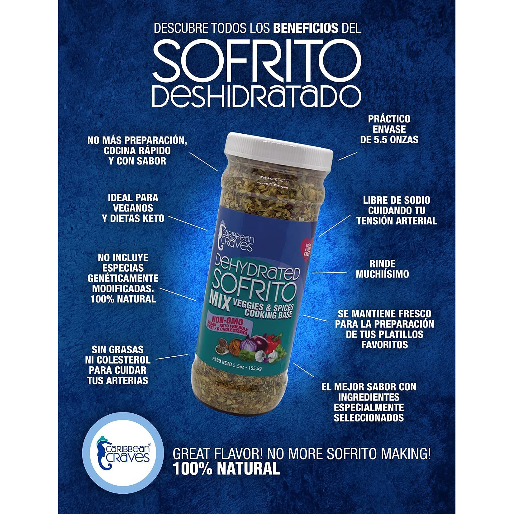 Caribbean Craves - Dehydrated Sofrito Mix | No-Msg, Vegan, Keto Friendly, Natural Ingredients (5.5, 1)