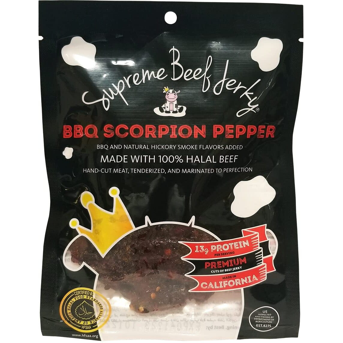 Supreme Beef Jerky, Halal Beef Jerky, Handcrafted Gourmet Meat Snacks, 2.5 Oz (Bbq Scorpion Pepper) Brown