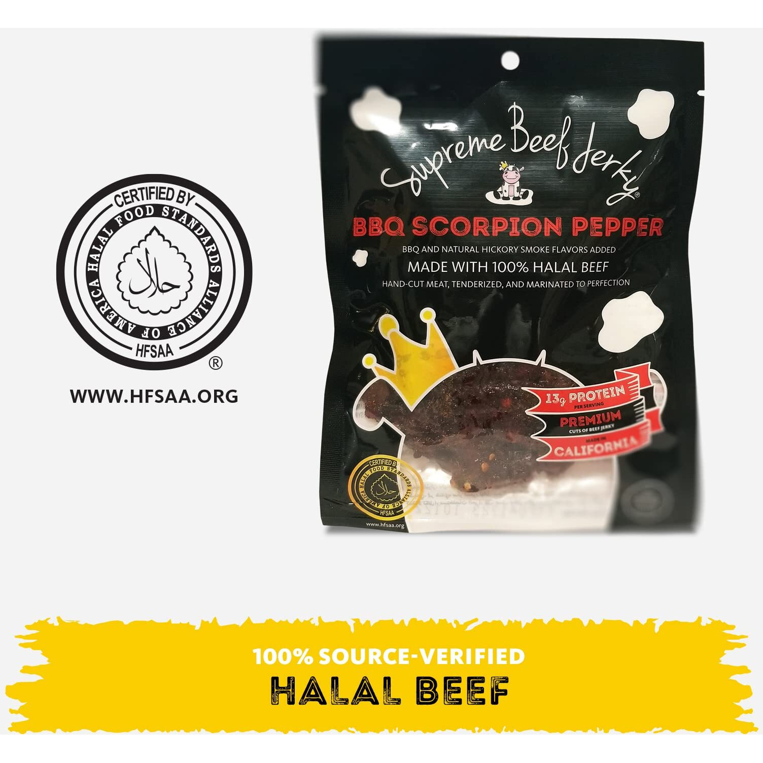 Supreme Beef Jerky, Halal Beef Jerky, Handcrafted Gourmet Meat Snacks, 2.5 Oz (Bbq Scorpion Pepper) Brown