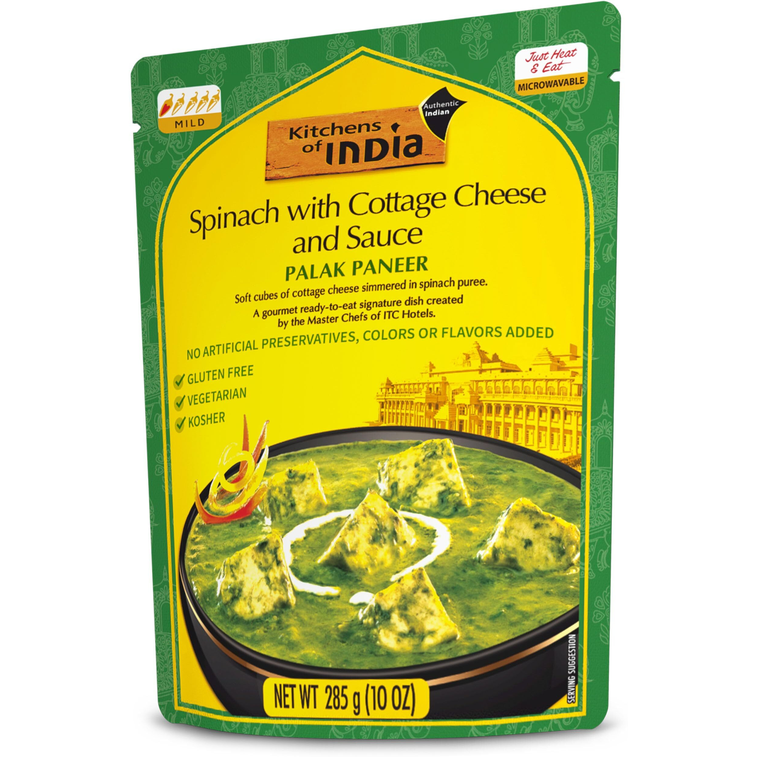 Kitchens Of India Palak Paneer, Spinach With Cottage Cheese & Sauce, 10 Ounces - Pack Of 3, Ready To Eat Authentic Vegetarian Indian Food, Gluten-Free