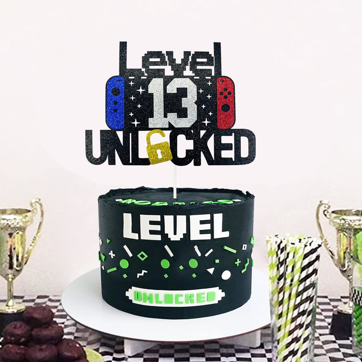 Happy 13Th Birthday Video Game Cake Topper Level 13 Unlocked Cake Topper For Kids Boys Girls 13-Years-Old Birthday Party Decoration (13)