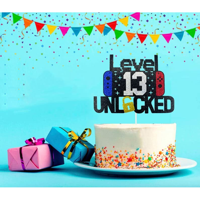 Happy 13Th Birthday Video Game Cake Topper Level 13 Unlocked Cake Topper For Kids Boys Girls 13-Years-Old Birthday Party Decoration (13)