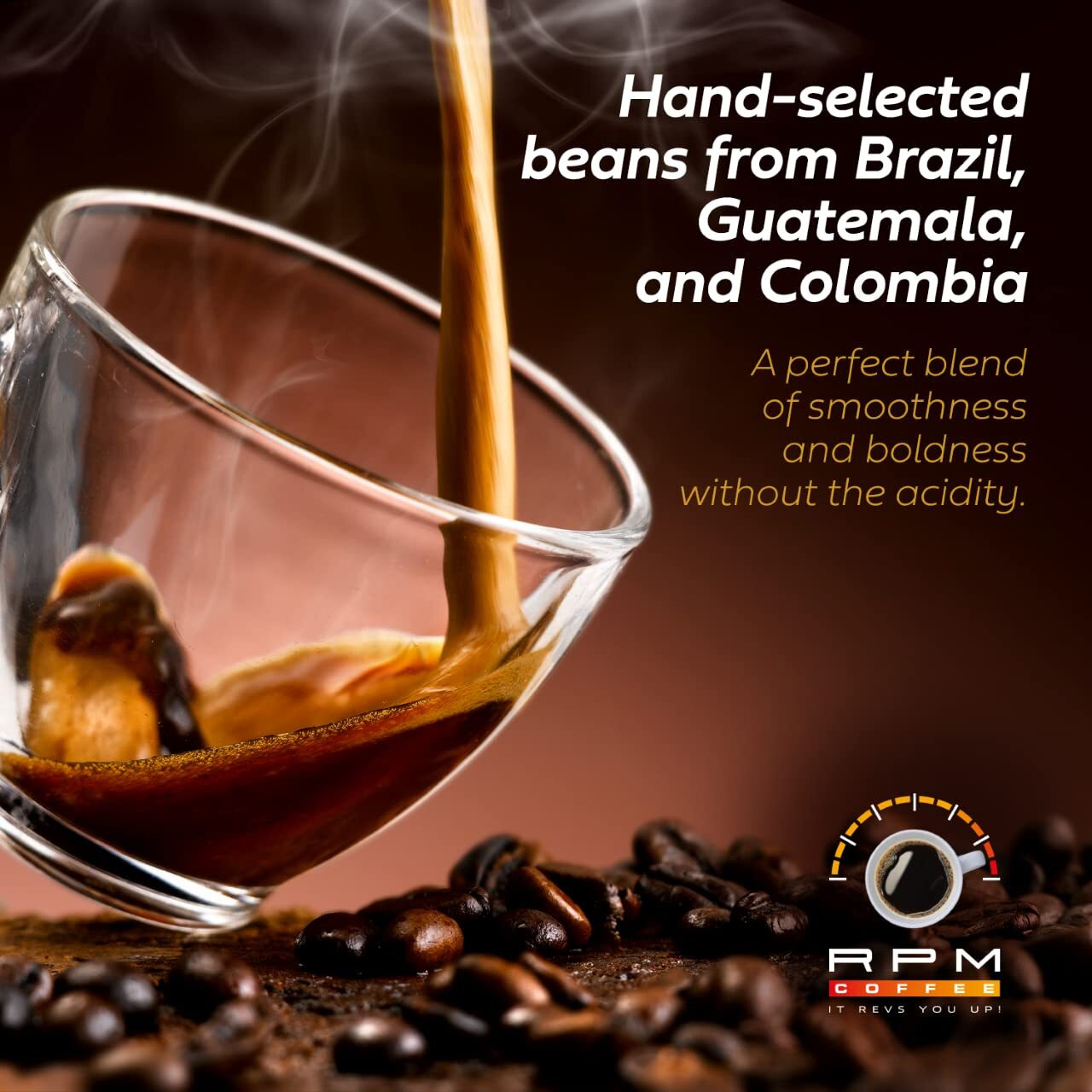 1Lb Rpm Grand Prix Premium Coffee, Standard Caffeine - Supercharged Flavor, Medium-Dark Roast, 100% Arabica Beans, Low Acidity