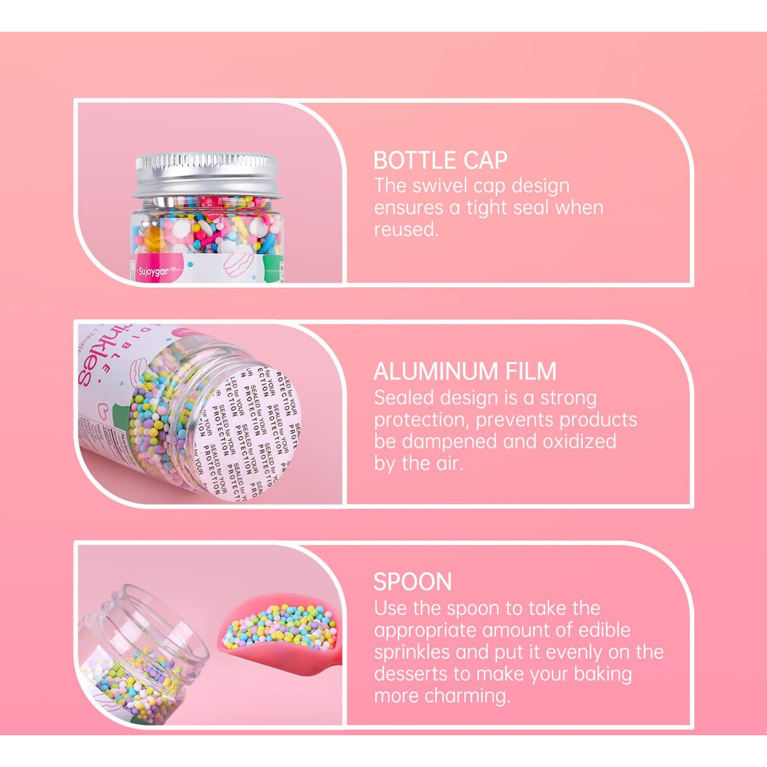 Sprinkles Set 4 Colors, Fancy Heart Sprinkles, Sujoygar, 50G/Bottle, Sprinkles For Cupcake Decorating, Food Grade, Valentines Sprinkles, Sprinkles For Cookie Decorating