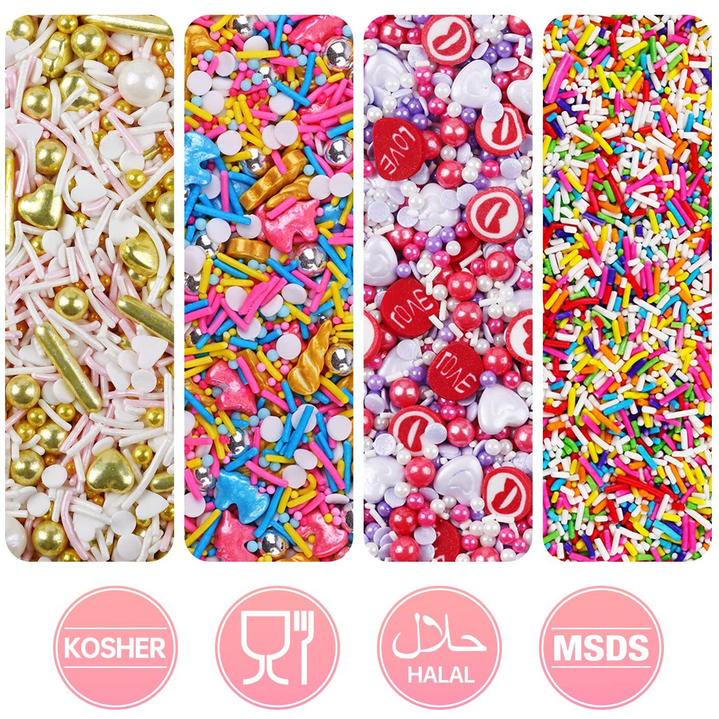 Sprinkles Set 4 Colors, Fancy Heart Sprinkles, Sujoygar, 50G/Bottle, Sprinkles For Cupcake Decorating, Food Grade, Valentines Sprinkles, Sprinkles For Cookie Decorating