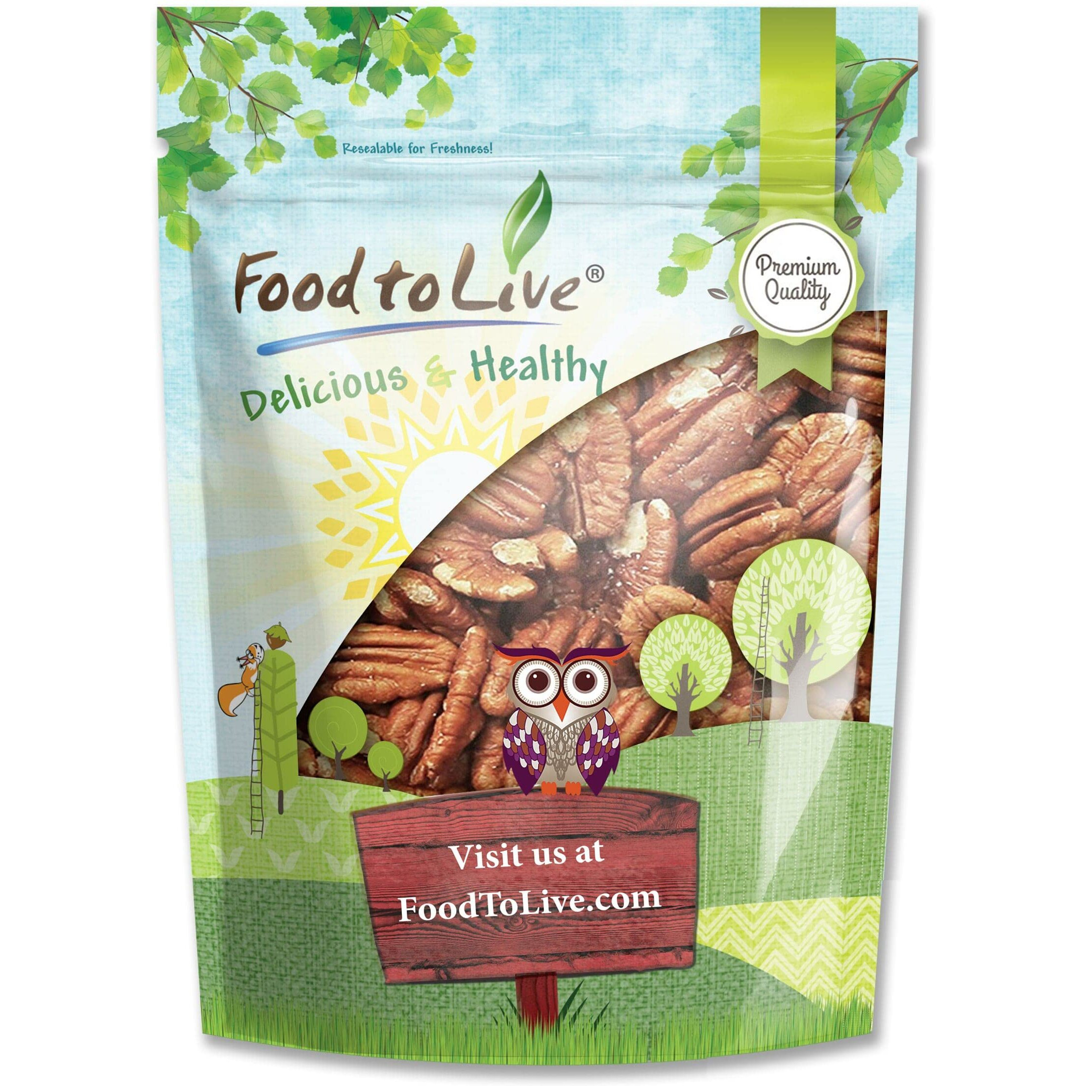 Food To Live - Pecan Halves, 1 Pound Raw Pecan Nuts, Large Size, Unsalted, Unsweetened, Vegan, Kosher, Shelled, Bulk. Good Source Of Magnesium, Calcium. Great For Pecan Pie.