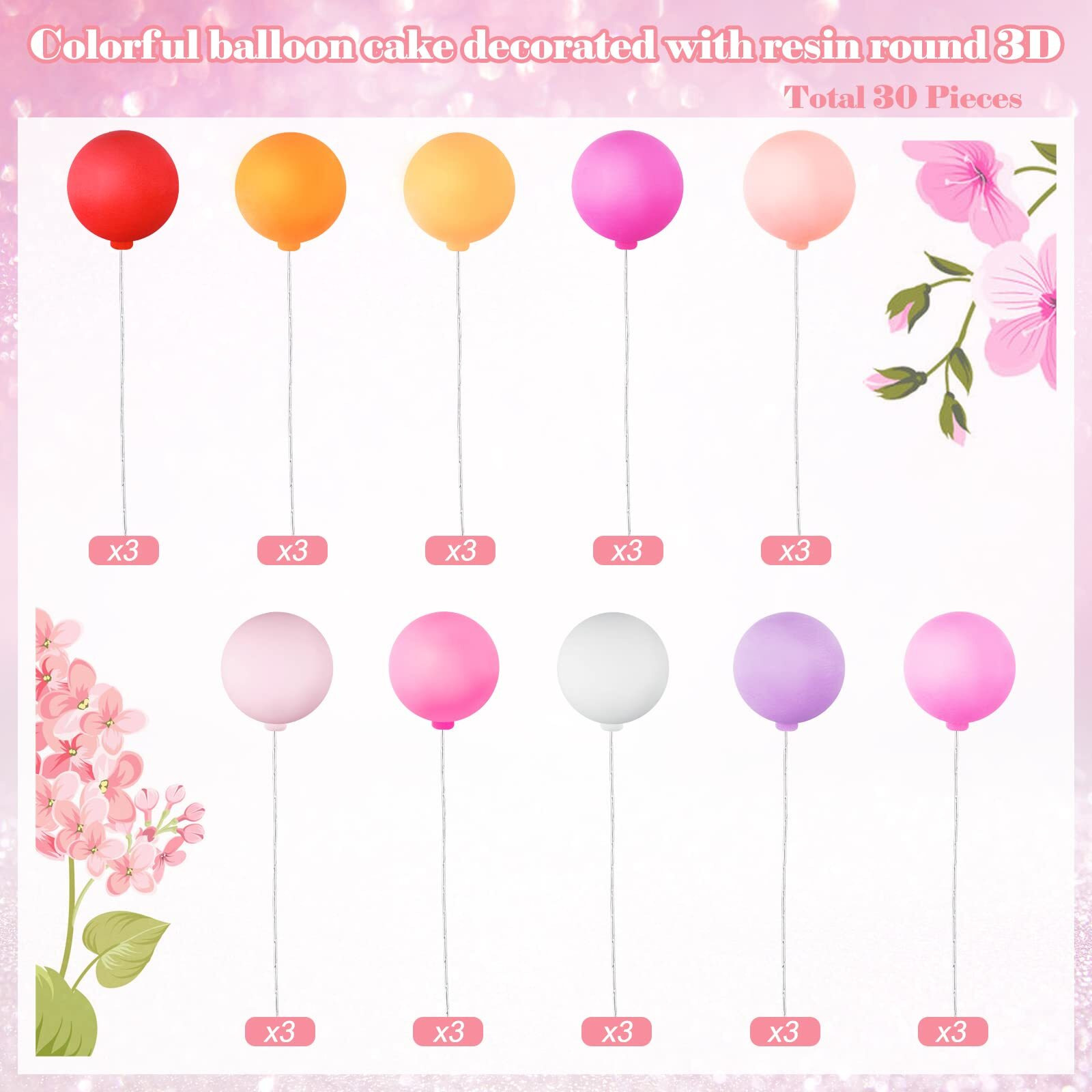 Skylety 30 Pieces Balloon Cake Topper Mini Colorful Balloon Cake Picks Round Balloon Cupcake Topper Cake Decoration For Dollhouse Party Decorations Birthday Wedding (Chic Color)
