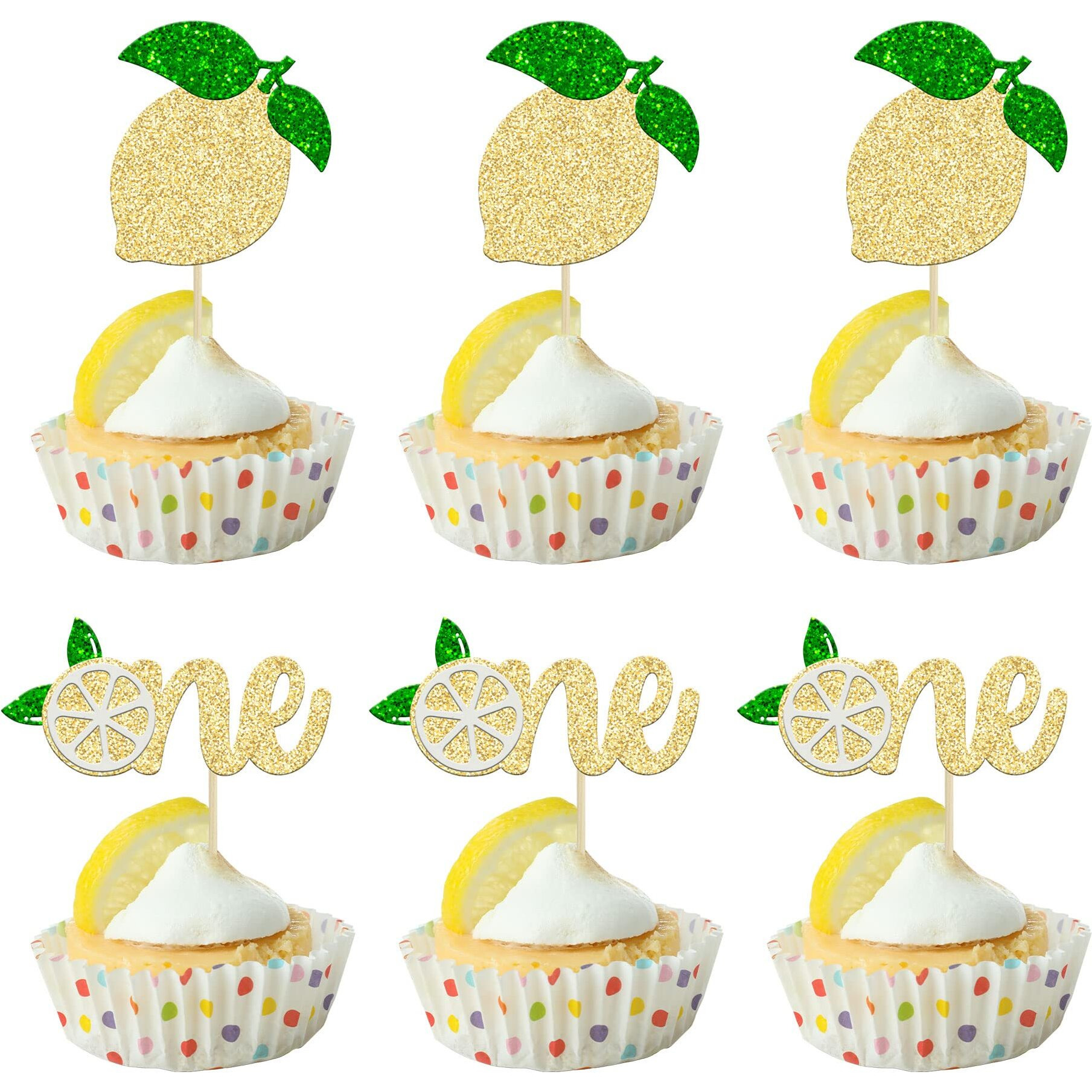 24Pcs Lemon One Cupcake Toppers Glitter Fruit Lemonade First Birthday Cupcake Picks For Lemon Theme Baby Shower 1St Birthday Party Cake Decorations Supplies