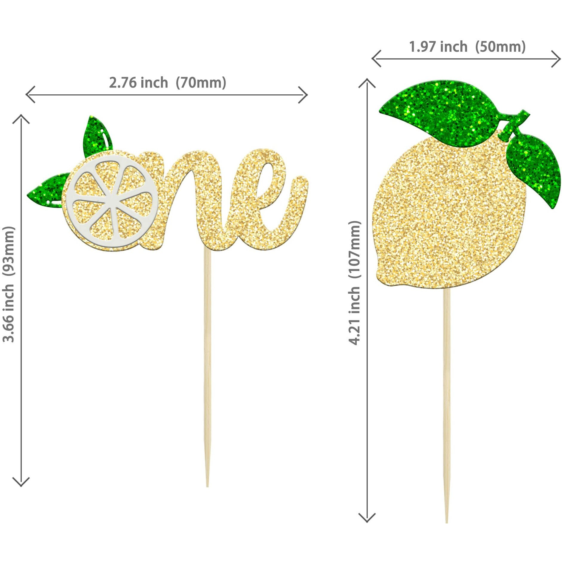 24Pcs Lemon One Cupcake Toppers Glitter Fruit Lemonade First Birthday Cupcake Picks For Lemon Theme Baby Shower 1St Birthday Party Cake Decorations Supplies