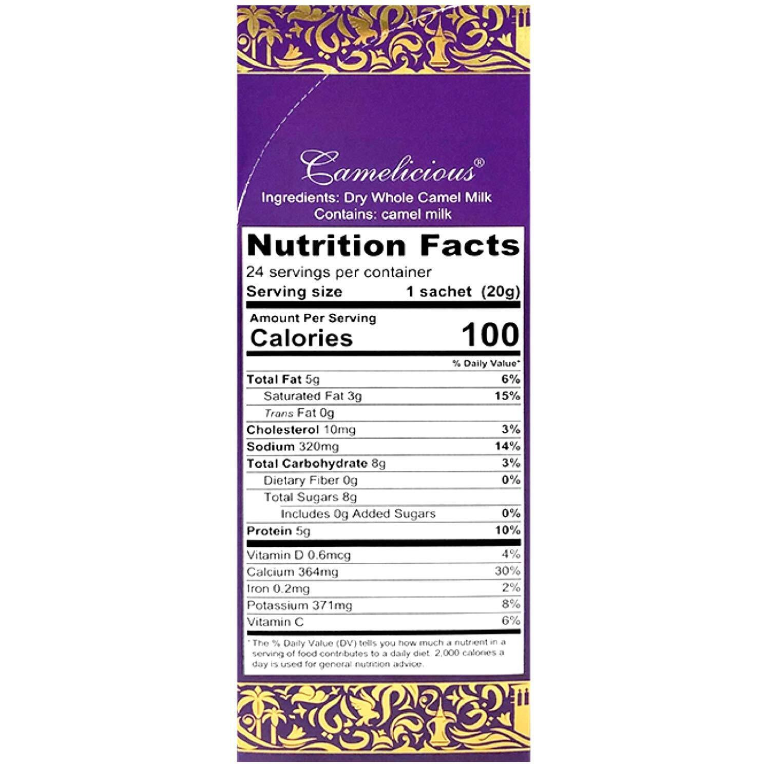 Camel Milk Powder Camelicious 480G Box Us Edition(24 Packets X 20G Each) Non-Gmo, Gluten Free Low Lactose Alternative Dry Milk Powder - Flash Pasteurized Powdered Camel Milk Longer Shelf Life