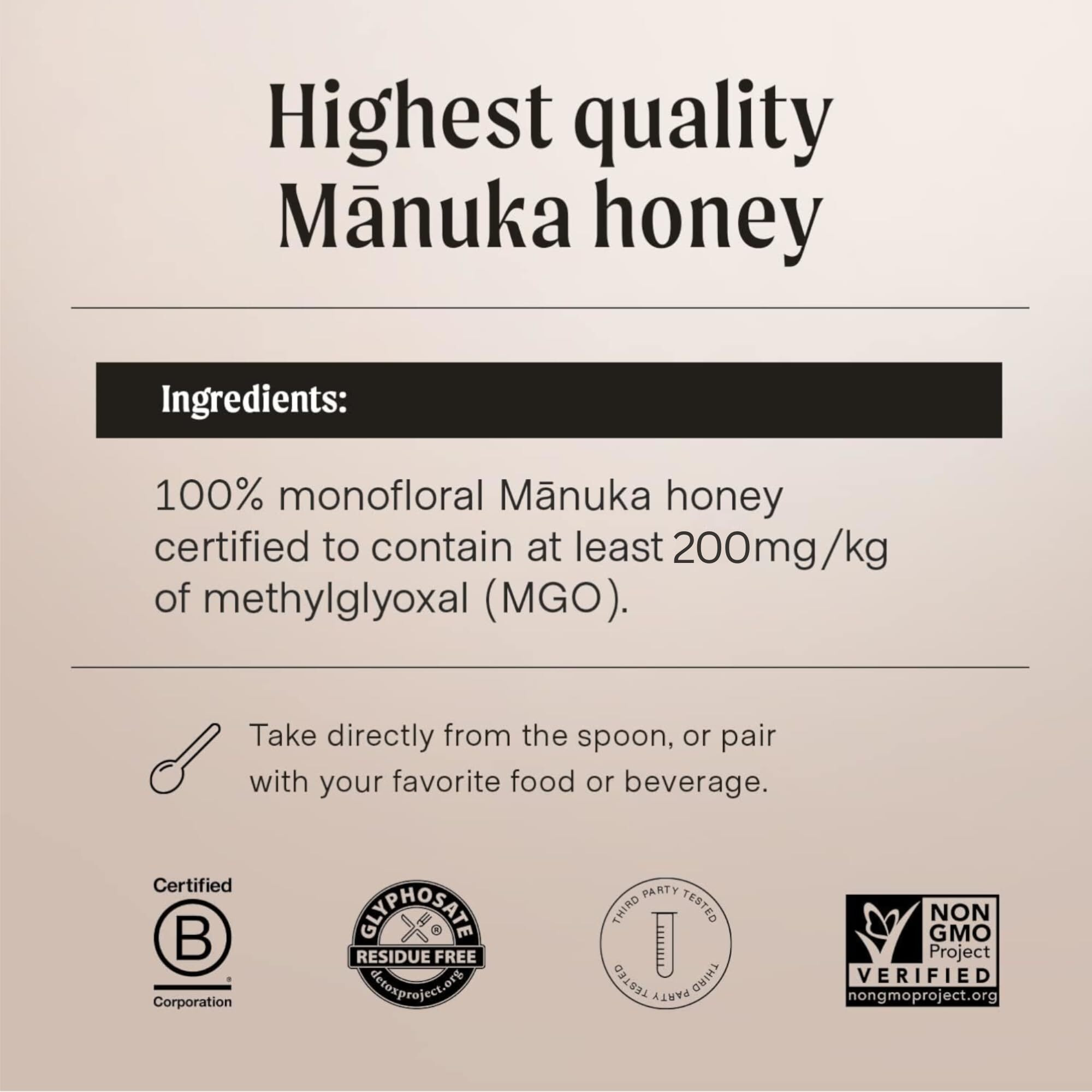 Manukora Raw Manuka Honey, Mgo 200+, New Zealand Honey, Non-Gmo, Traceable From Hive To Hand, Daily Wellness Support - 250G (8.82 Oz)