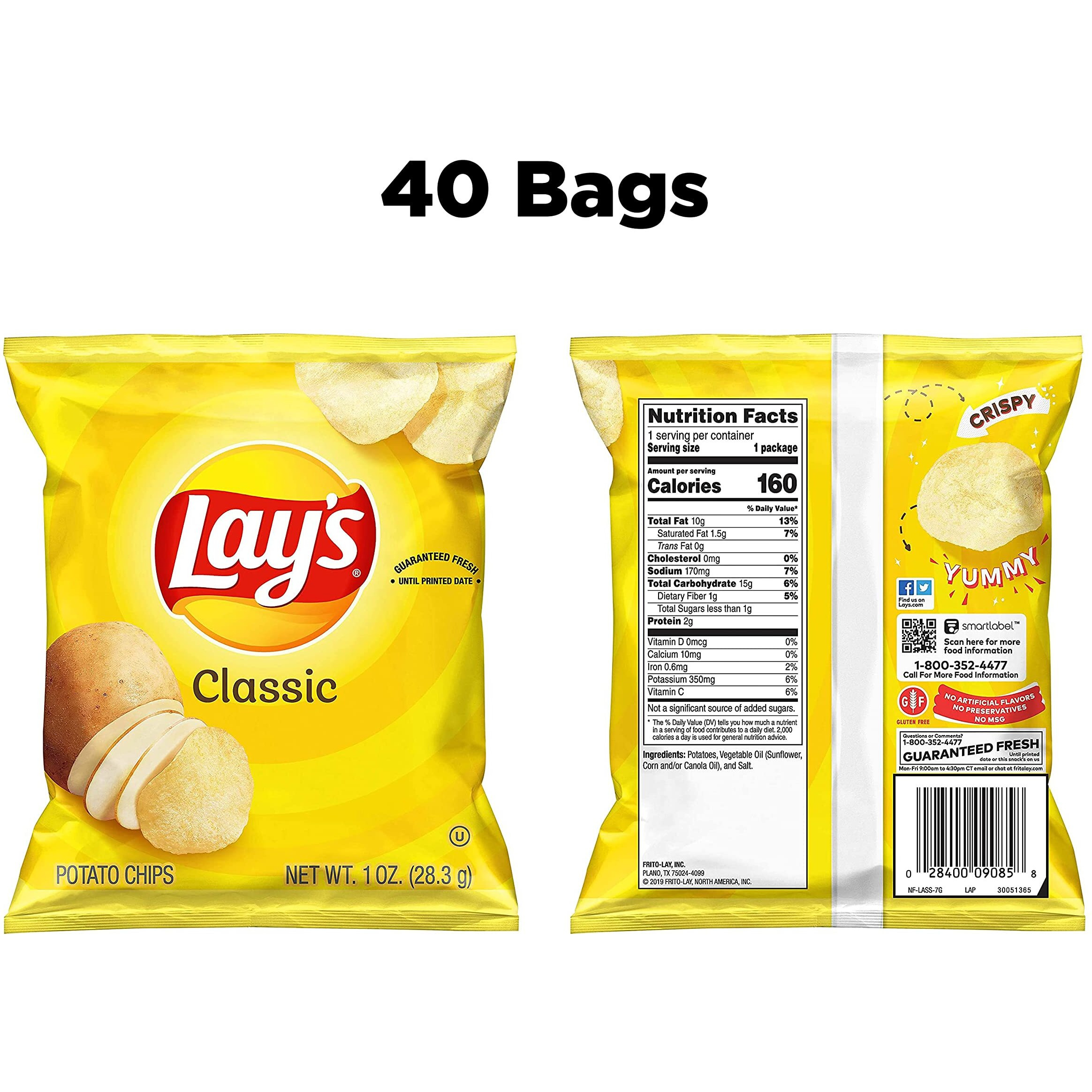 Lay's Potato Chips, Classic, 1 Ounce (Pack Of 40)
