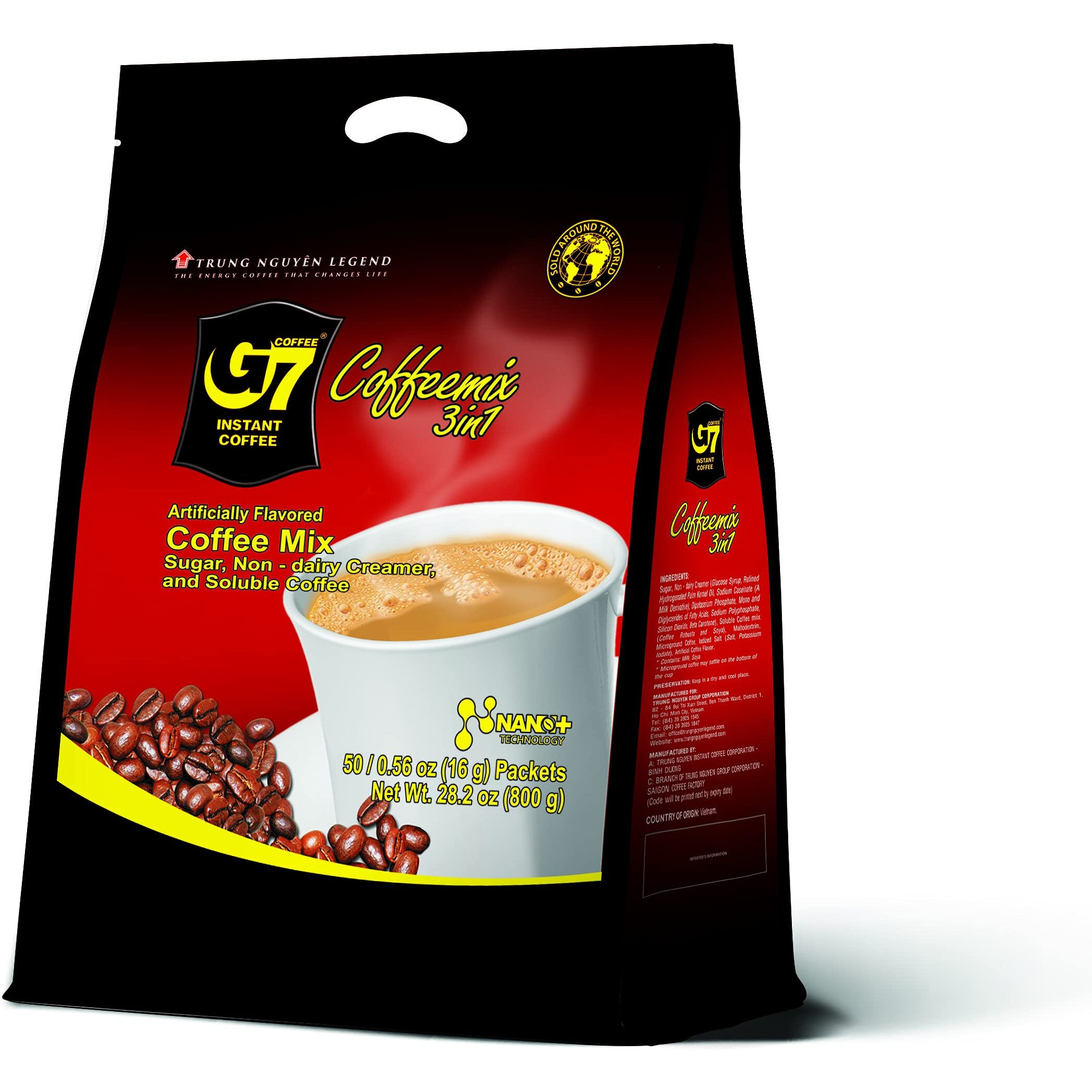Trung Nguyen G7 Instant Coffee - 3-In-1 Roasted Ground Blend With Creamer & Sugar, Vietnamese Coffee (50 Sachets)