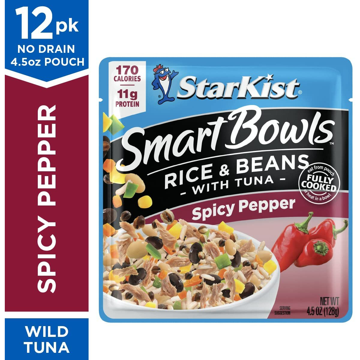 Starkist Smart Bowls Spicy Pepper, 4.5 Oz Pouch (Pack Of 12) - Features Rice & Beans With Wild Caught Light Tuna