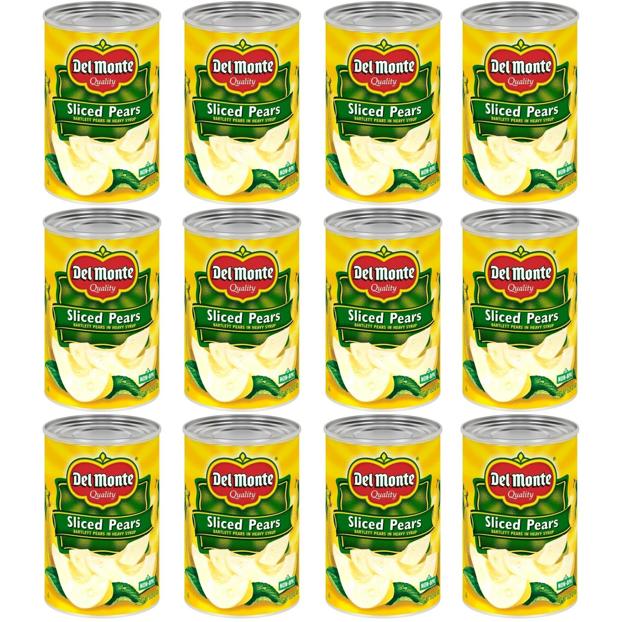 Del Monte Sliced Bartlett Pears In Heavy Syrup, Canned Fruit, 15.25 Ounce (Pack Of 12)