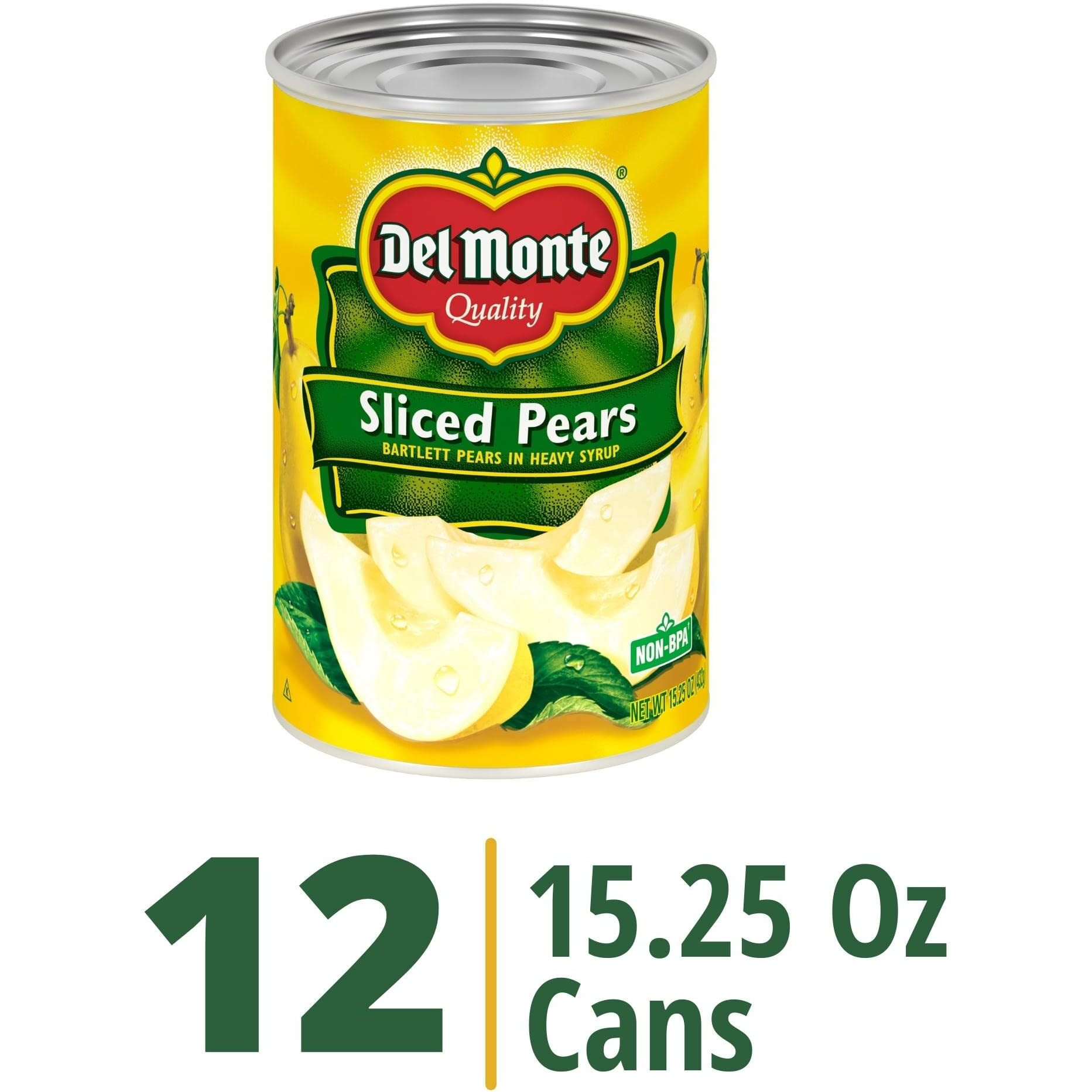 Del Monte Sliced Bartlett Pears In Heavy Syrup, Canned Fruit, 15.25 Ounce (Pack Of 12)