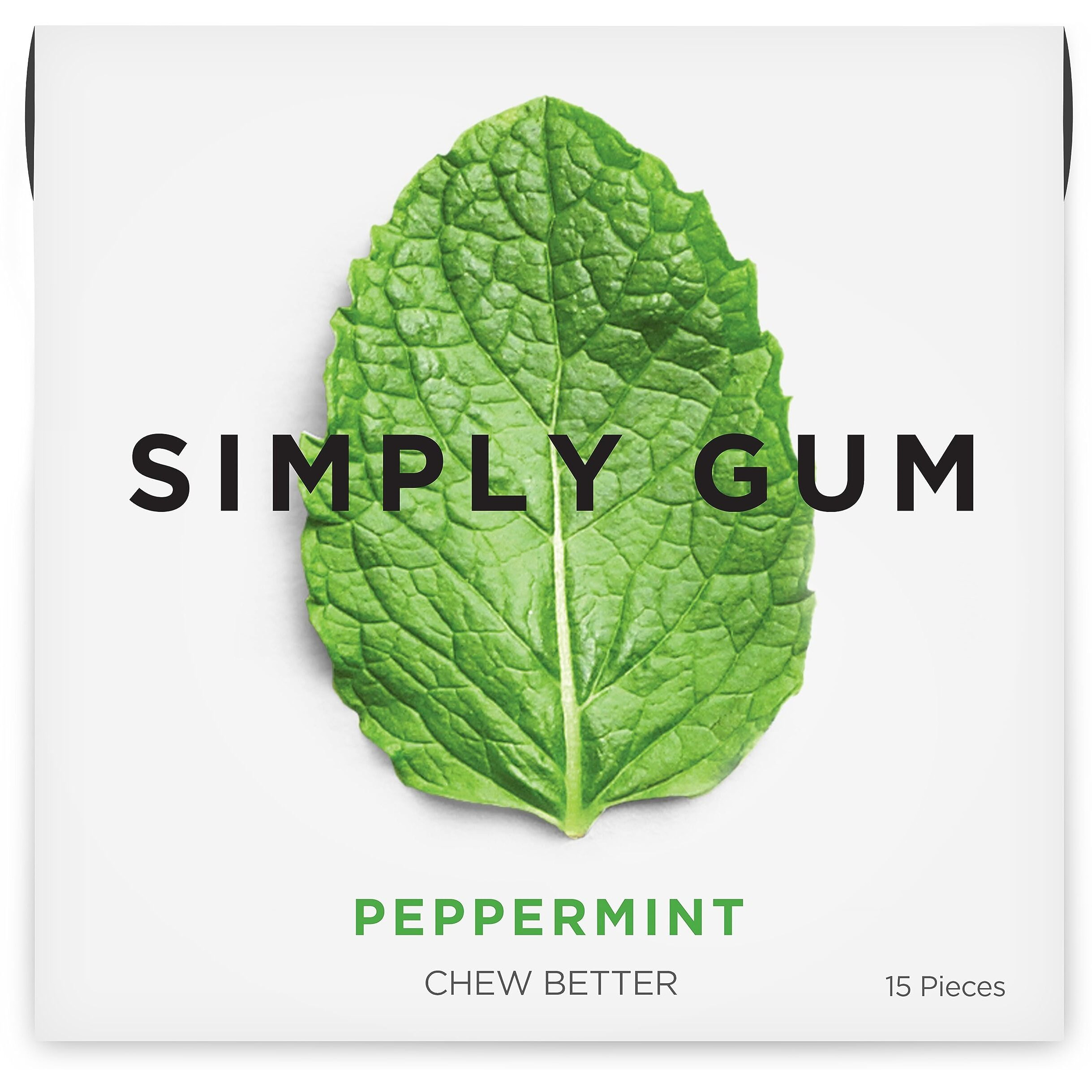 Simply Gum | Peppermint | Plant- Based Chewing Gum | Pack Of Six (90 Pieces Total) | Synthetic Free + Aspartame Free + Non Gmo