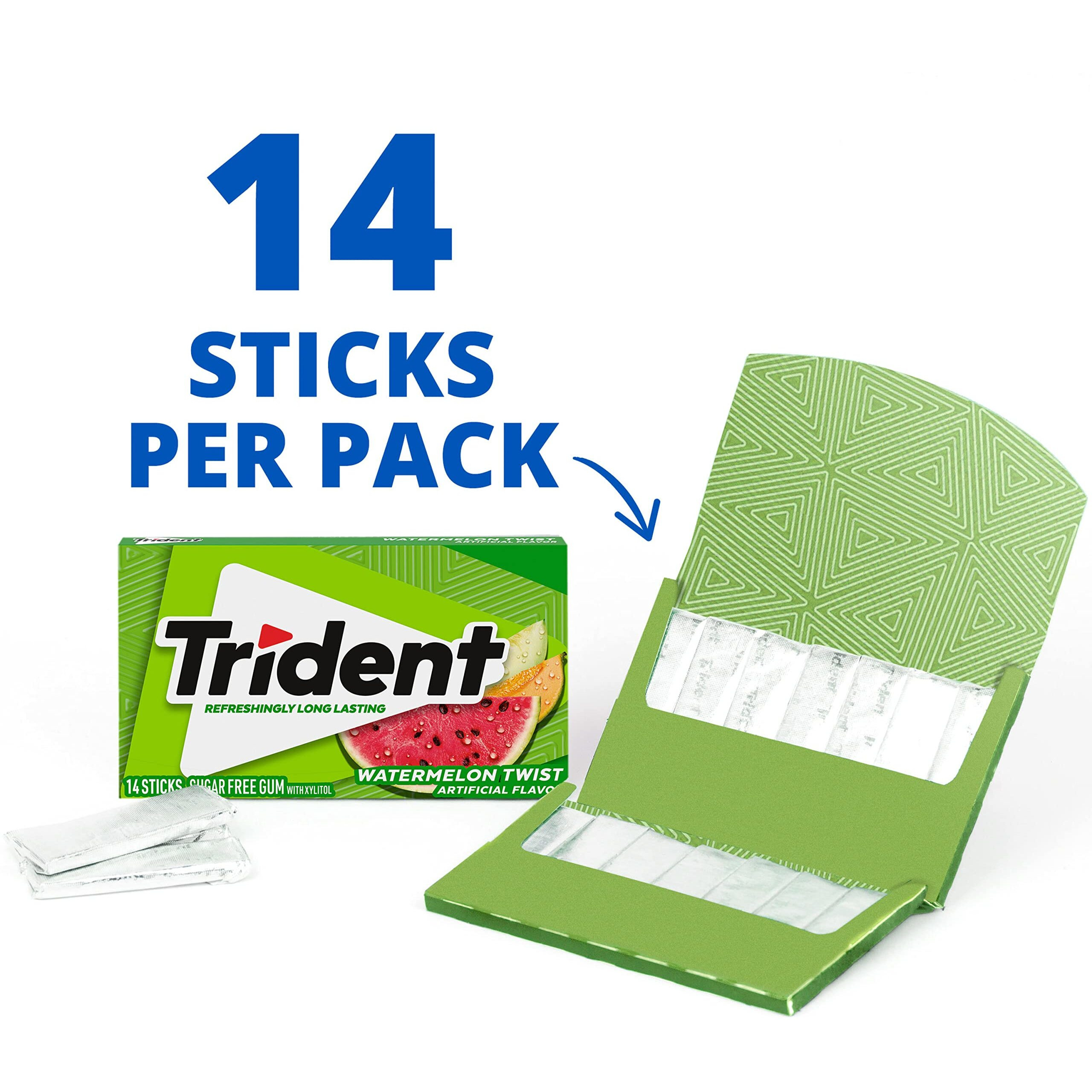 Trident Sugar Free Gum Variety Pack, Watermelon Twist & Tropical Twist Flavors, 15 Packs Of 14 Pieces (210 Total Pieces)
