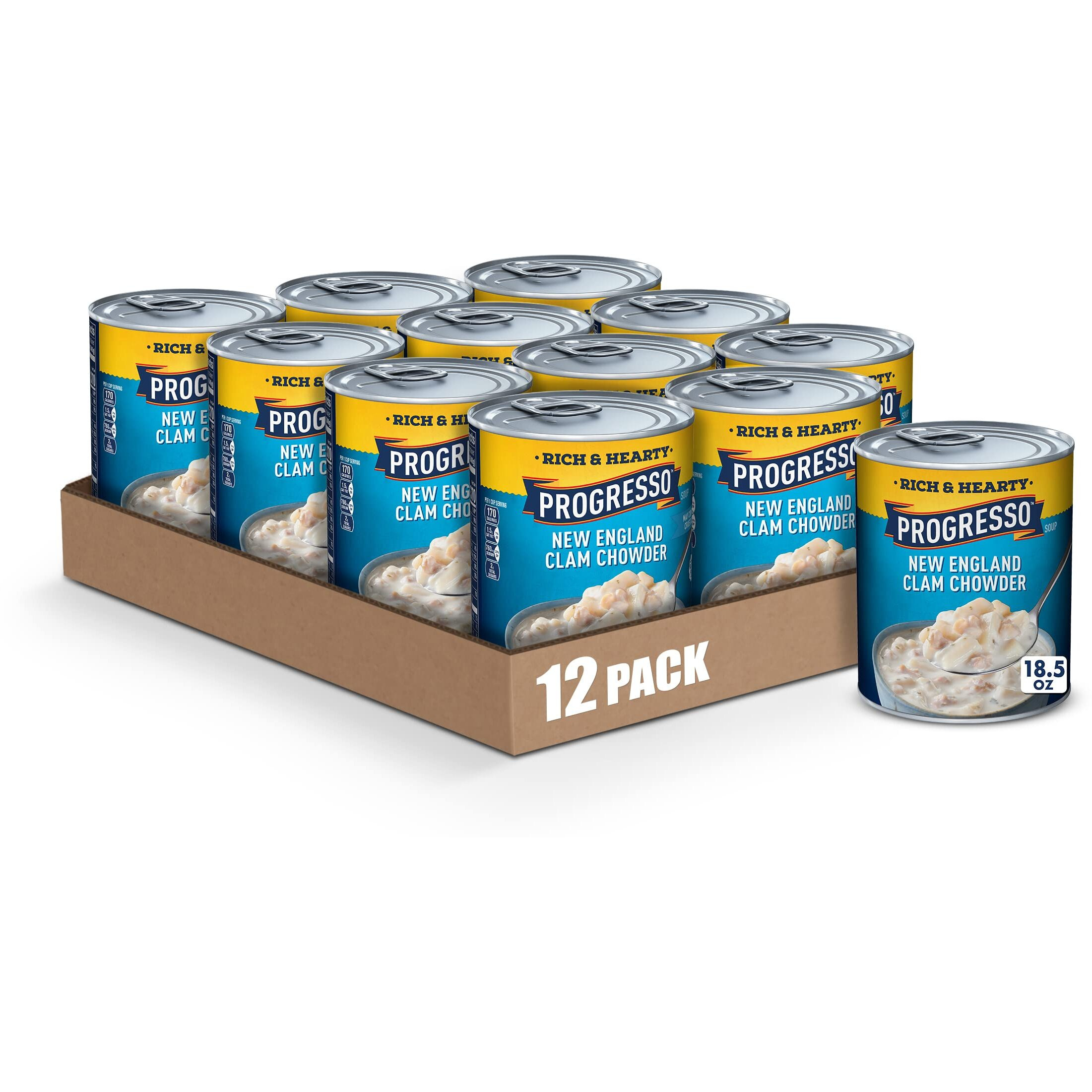 Progresso New England Clam Chowder Soup, Rich & Hearty Canned Soup, Gluten Free, 18.5 Oz (Pack Of 12)