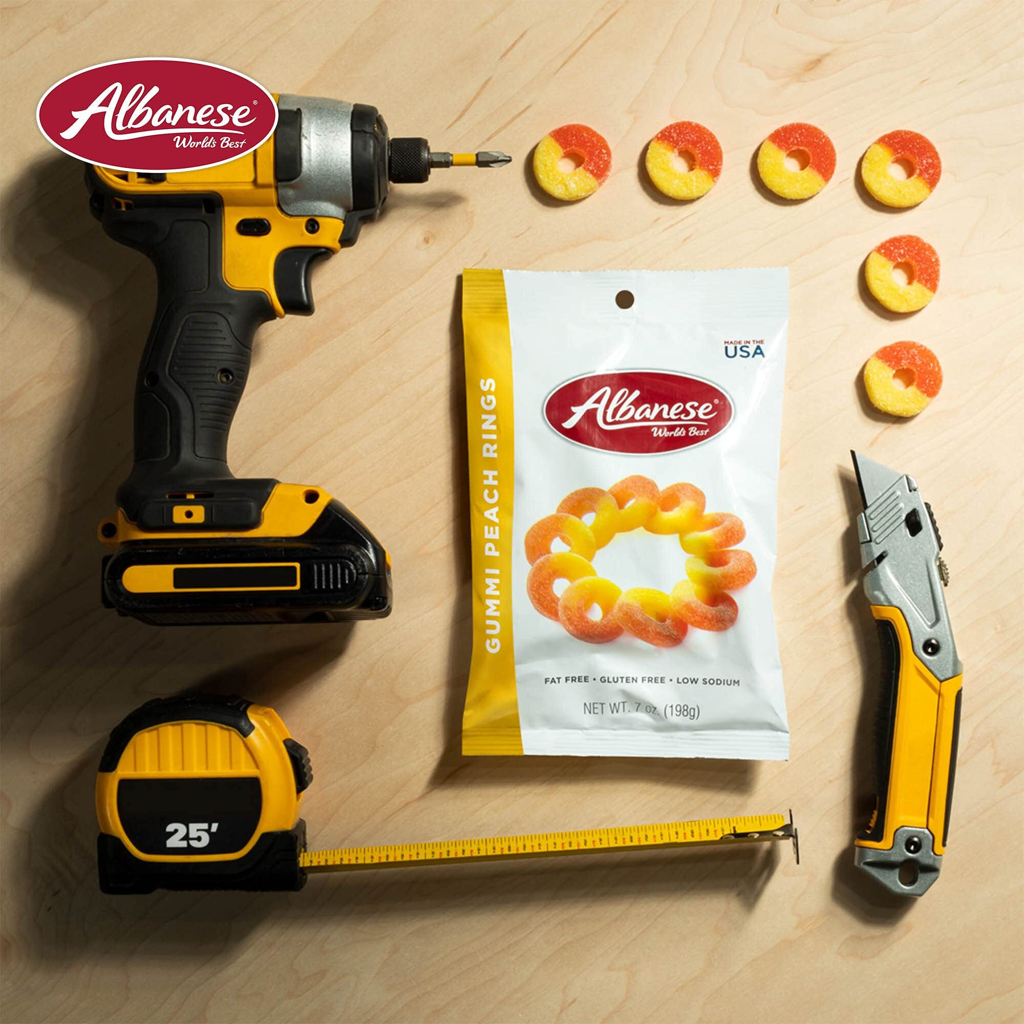 Albanese World's Best Gummi Peach Rings, 7Oz Bag Of Candy (Pack Of 12), Individually Wrapped Soft & Chewy Candy Snacks