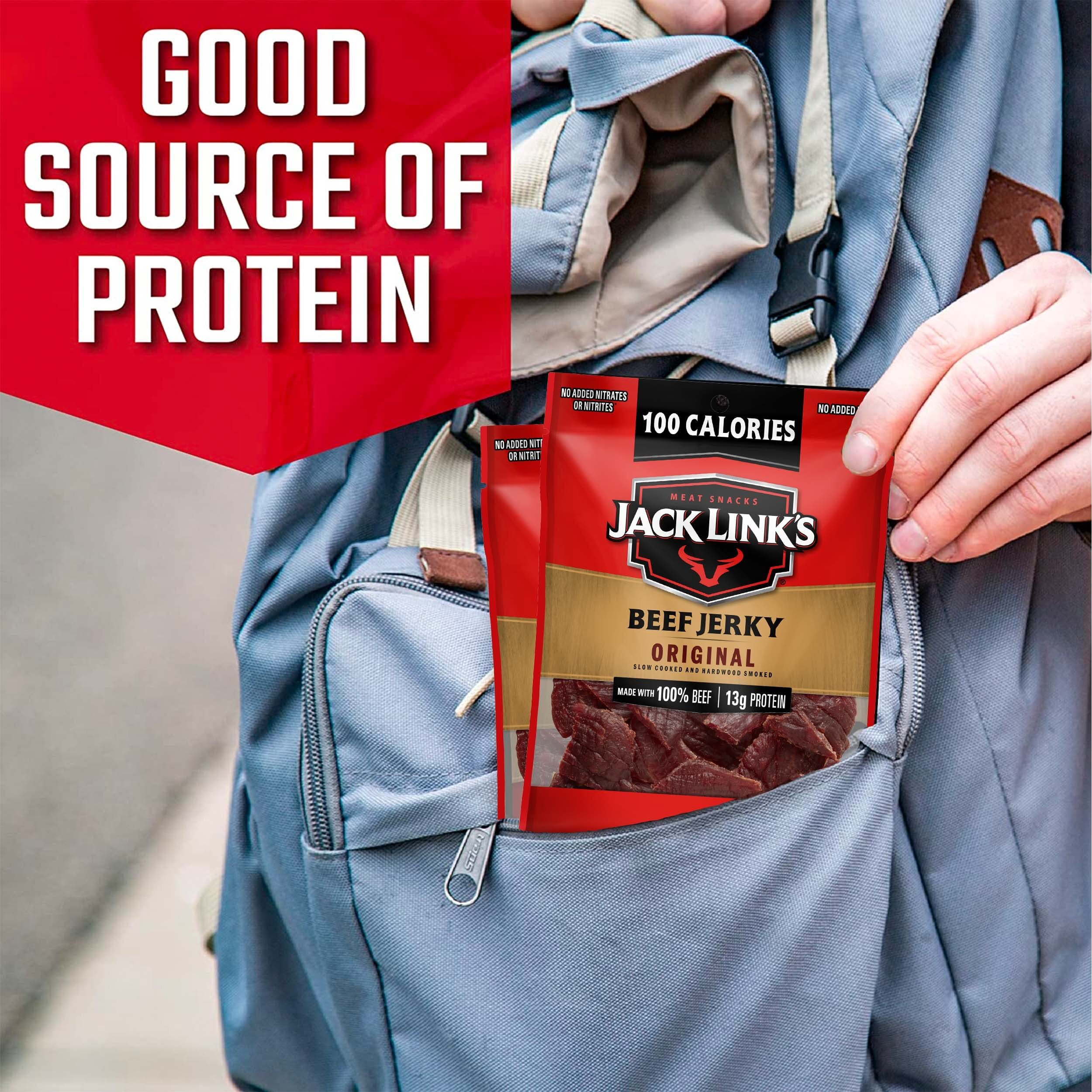 Jack Link's Beef Jerky, Original - Flavorful Meat Snack For Lunches, 13G Protein And 100 Calories, Made With 100% Beef - No Added Msg Or Nitrates/Nitrites, 1.25 Oz (Pack Of 10)