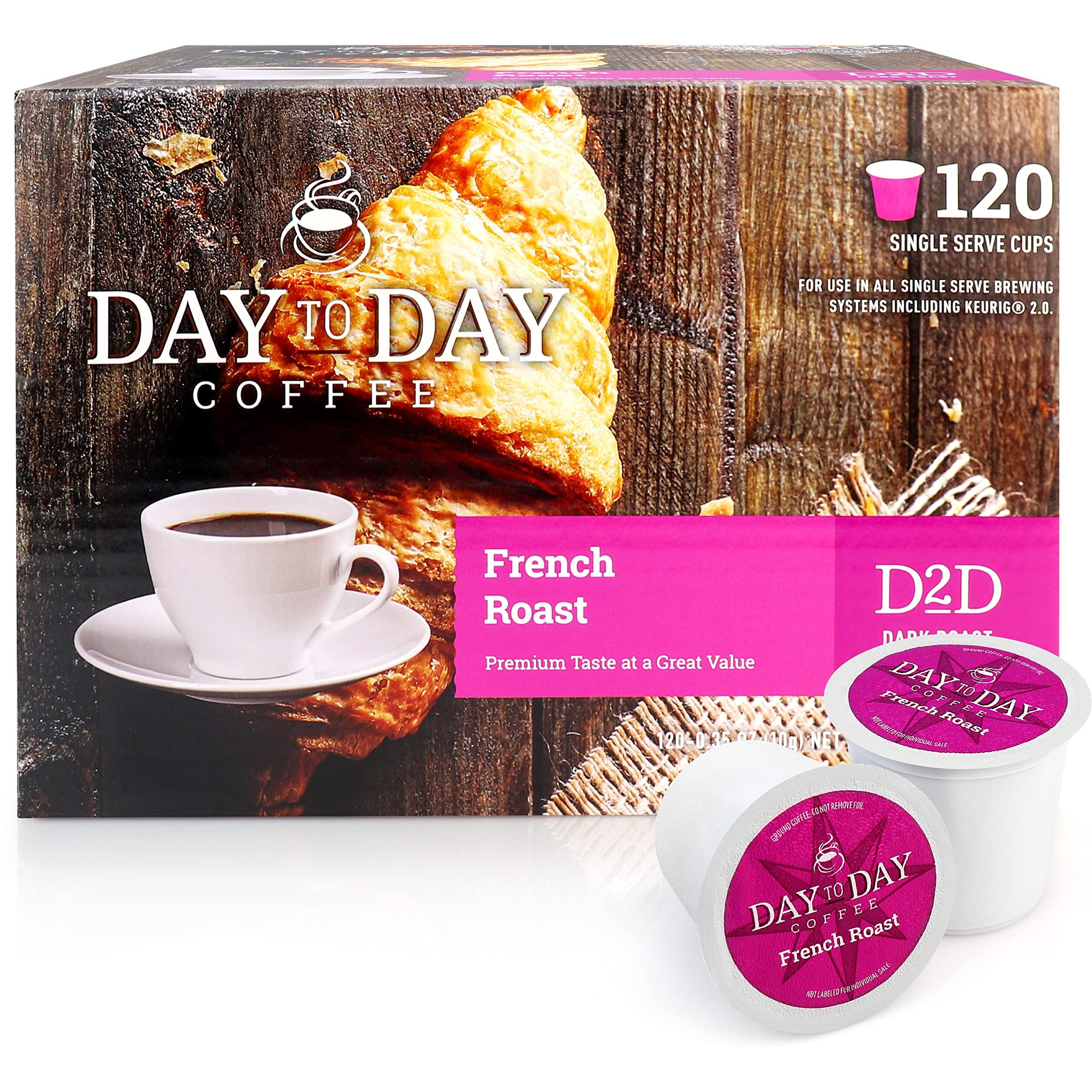 Day To Day 120-Count French Roast, Dark Roast Single Serve Coffee Pods For K Cups Keurig Brewers (French Roast, 120 Count (Pack Of 1))