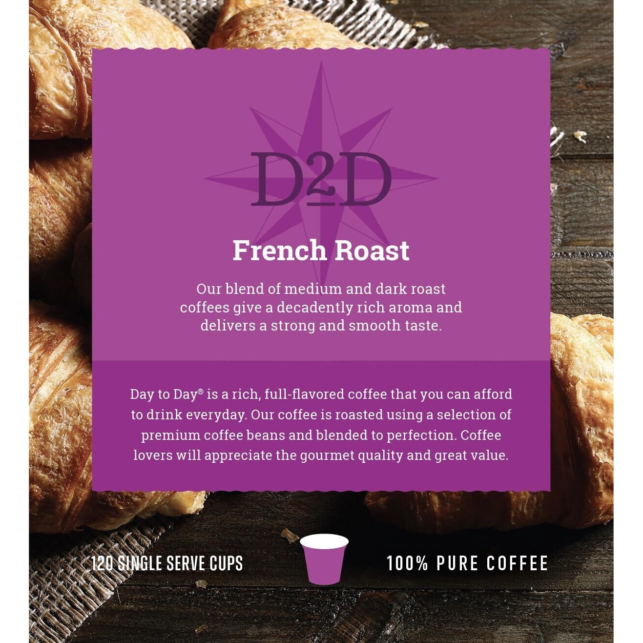 Day To Day 120-Count French Roast, Dark Roast Single Serve Coffee Pods For K Cups Keurig Brewers (French Roast, 120 Count (Pack Of 1))