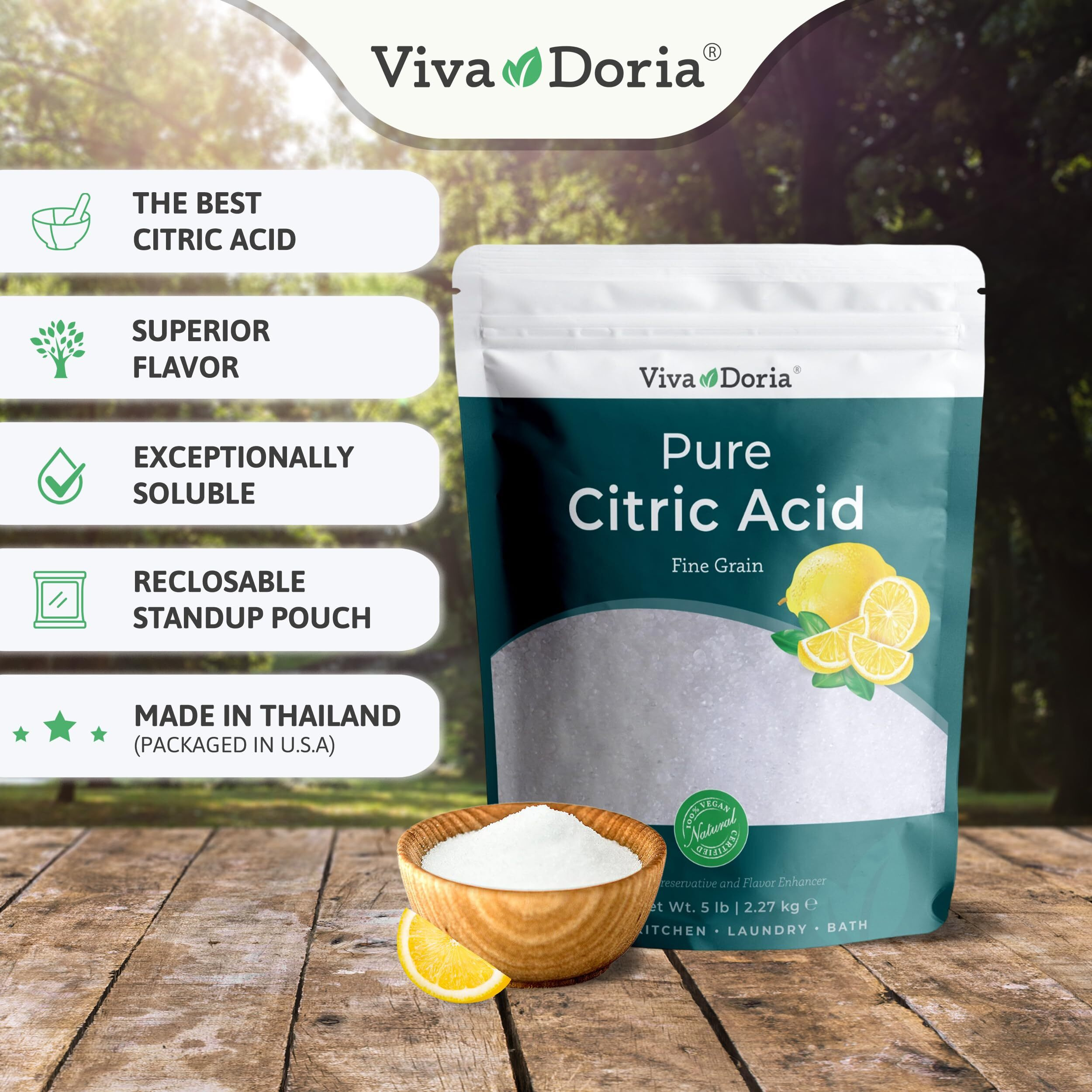 Viva Doria 100% Pure Citric Acid, Food Grade, Fine Grain, 5 Lb (2.27 Kg)
