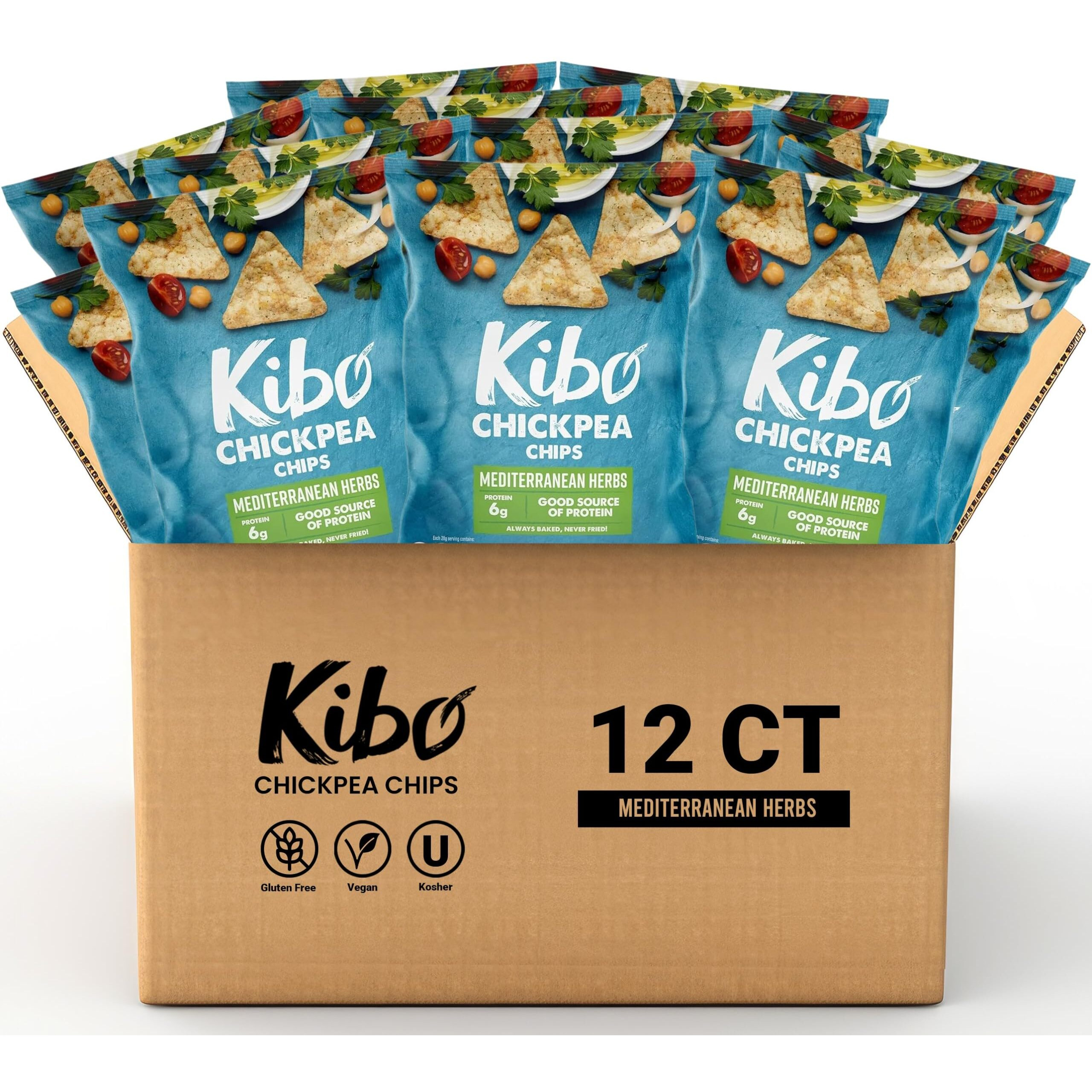 Kibo Chickpea Chips - Gluten Free And Plant-Based, Non-Gmo, Kosher + Vegan. Mediterranean Herbs, 1 Oz. 12 Pack