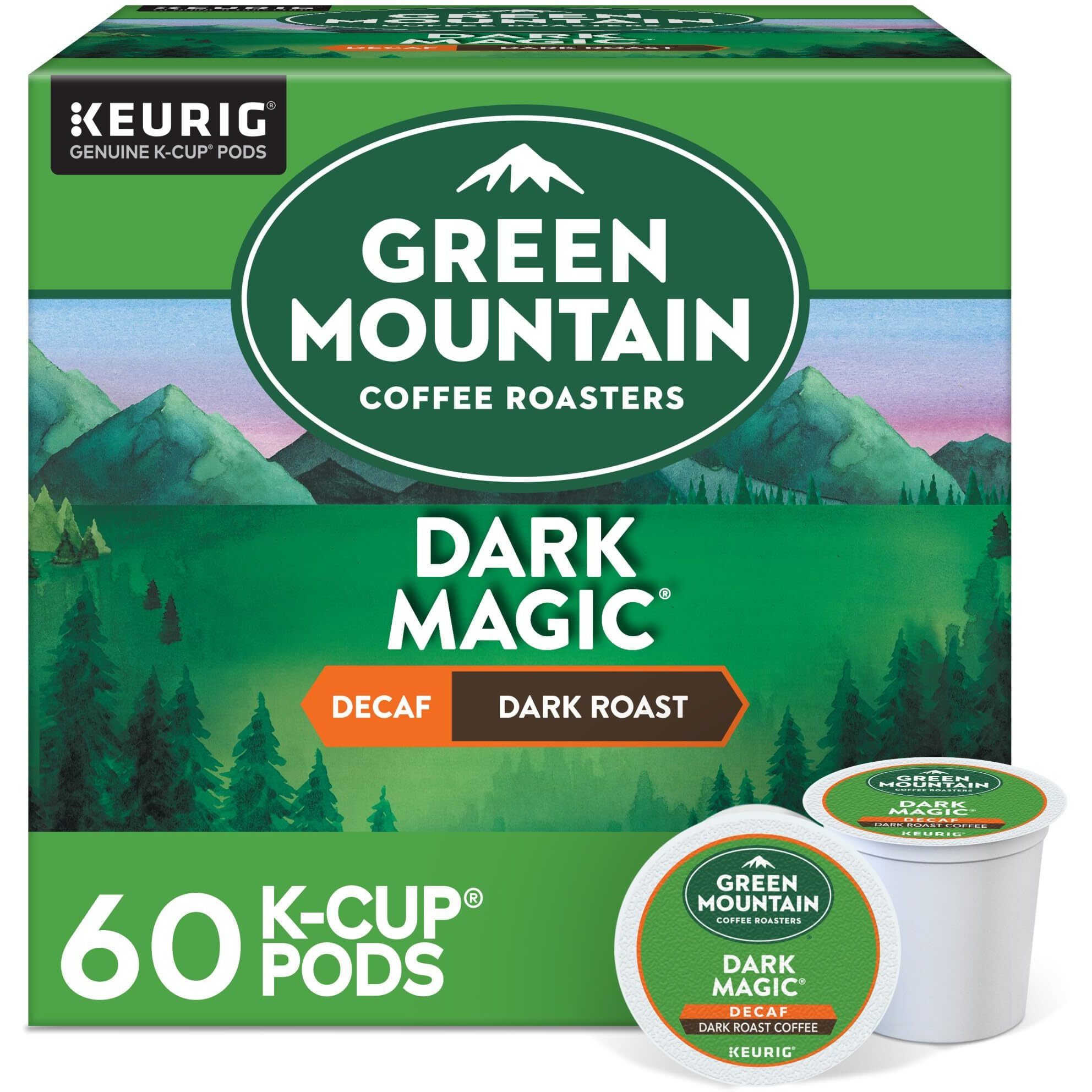 Green Mountain Coffee Dark Magic Decaf, Keurig Single Serve K-Cup Pods, Dark Roast Coffee, 60 Count, (6 Packs Of 10)